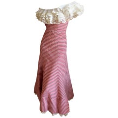 1930
s Sweet Stripe Day Dress with Lace Bust and Hem