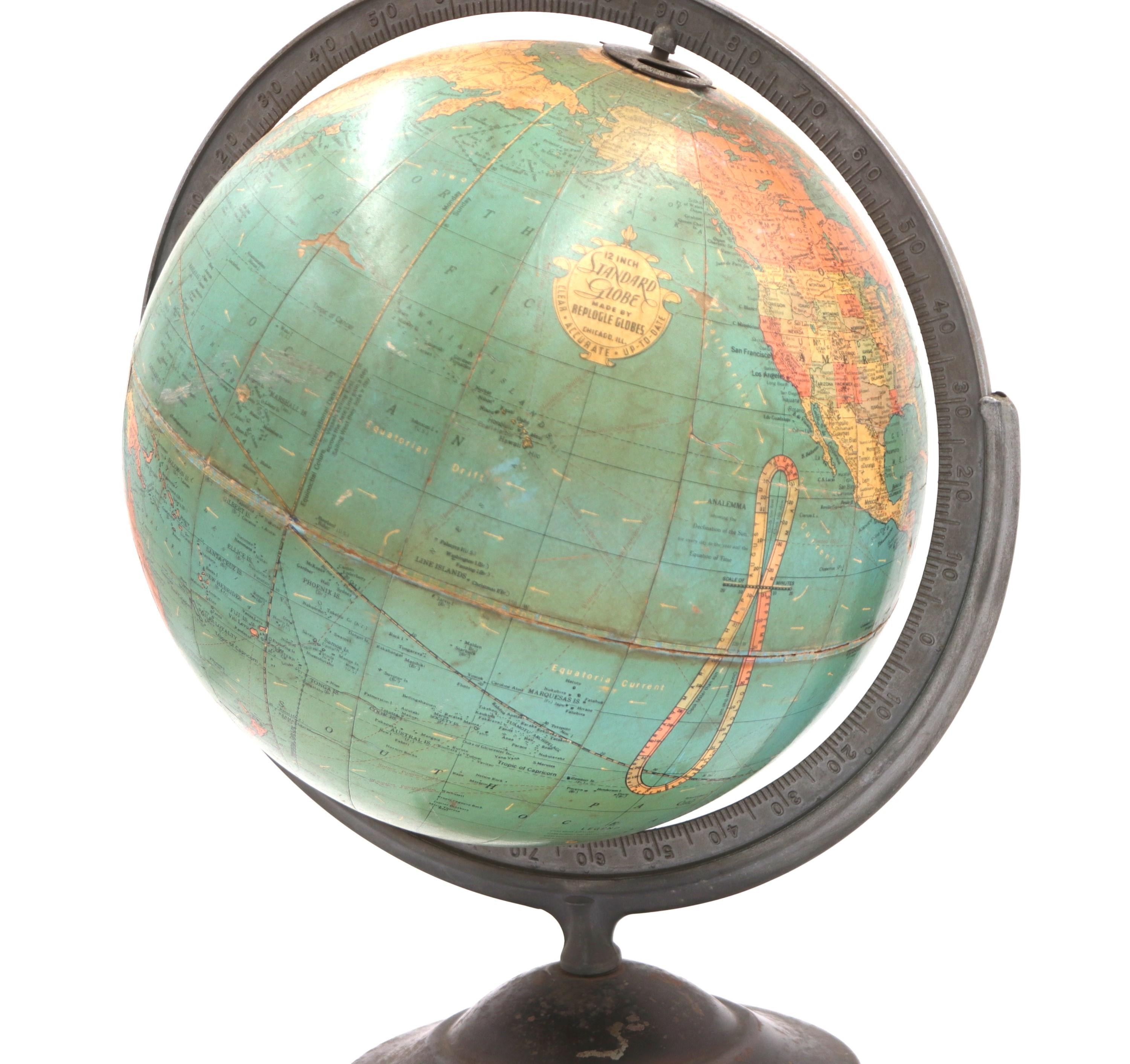 1930s Table Globe Mounted on Base by Replogle Manufacturers In Good Condition In New York, NY