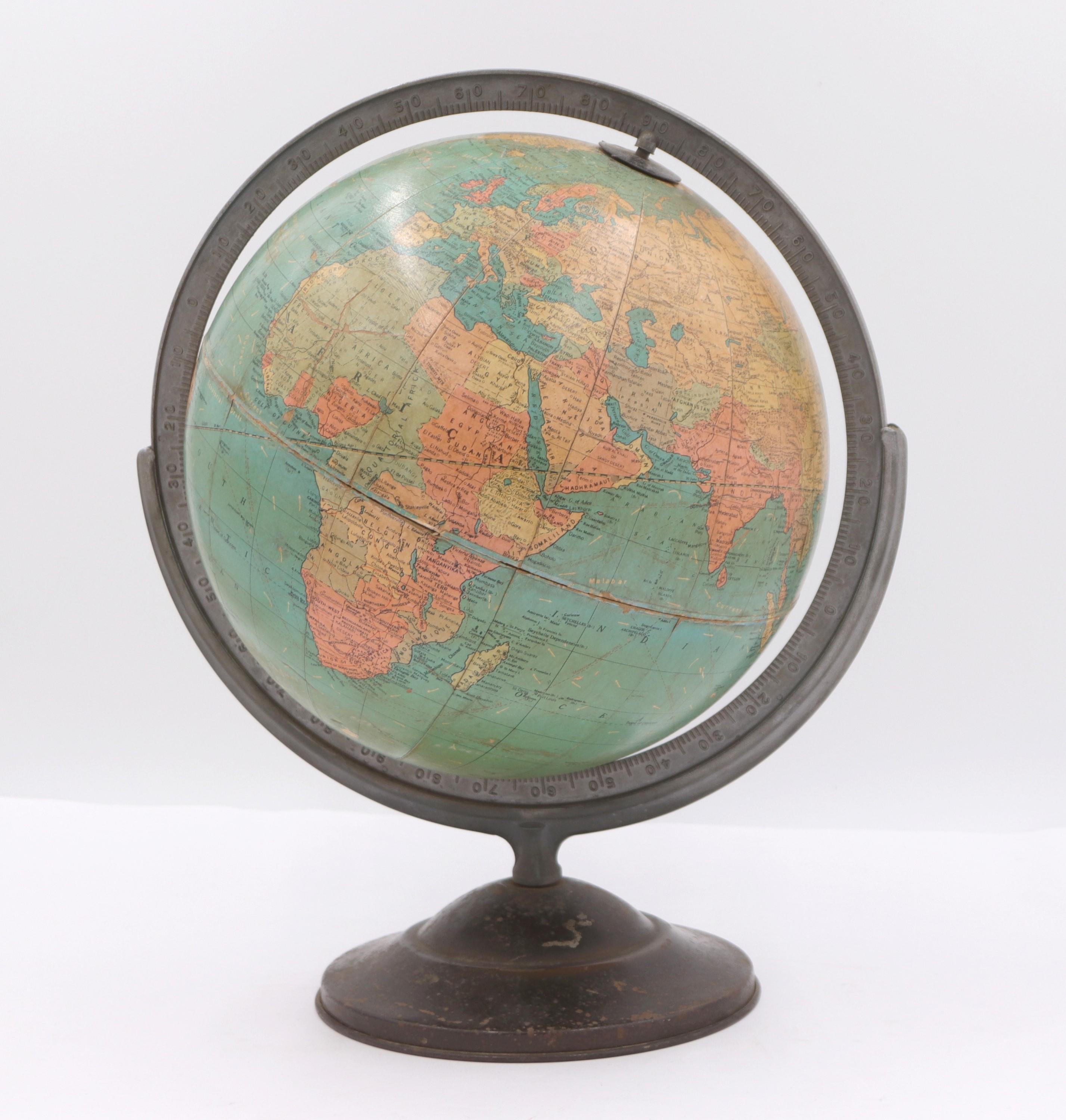 1930s Table Globe Mounted on Base by Replogle Manufacturers 2