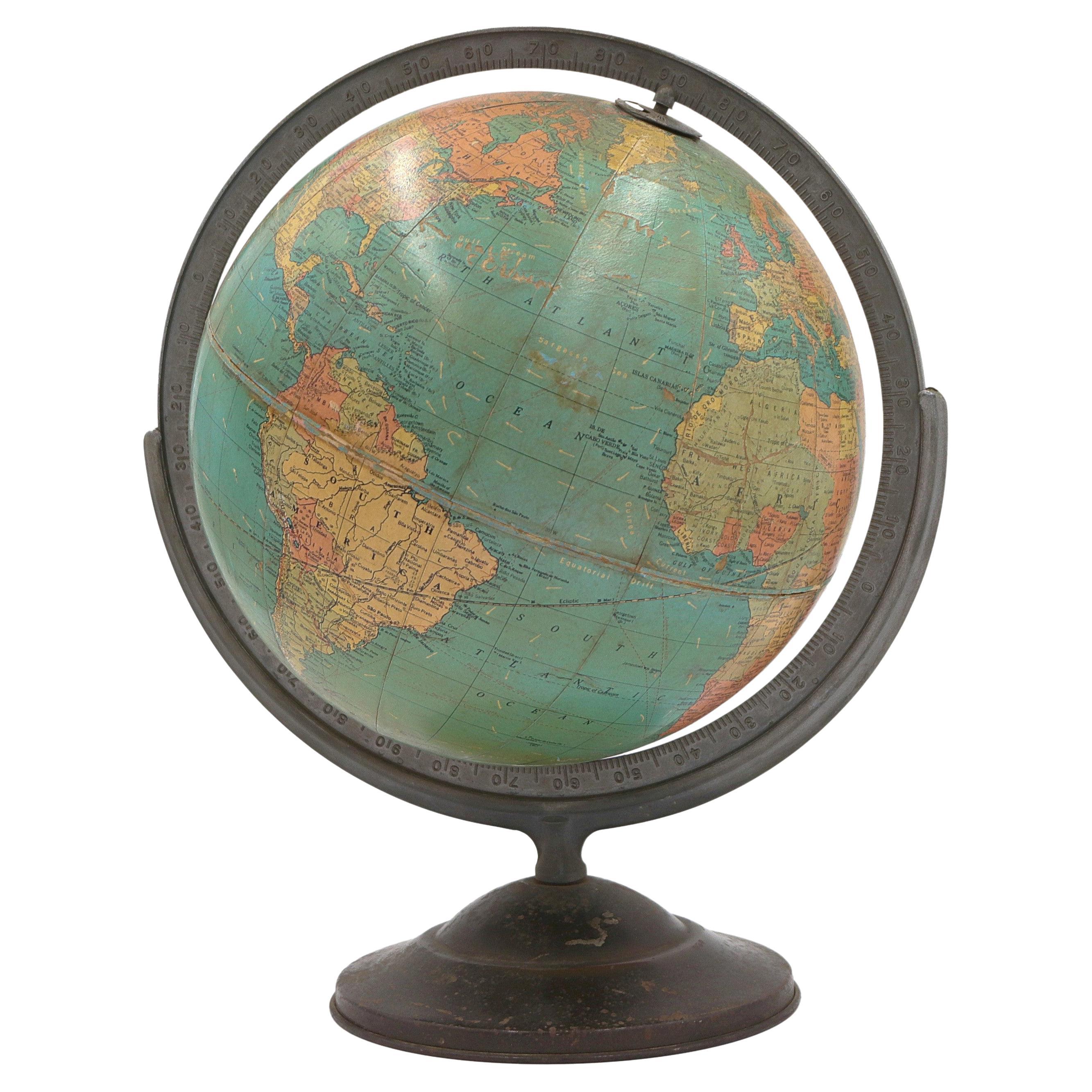 1930s Table Globe Mounted on Base by Replogle Manufacturers