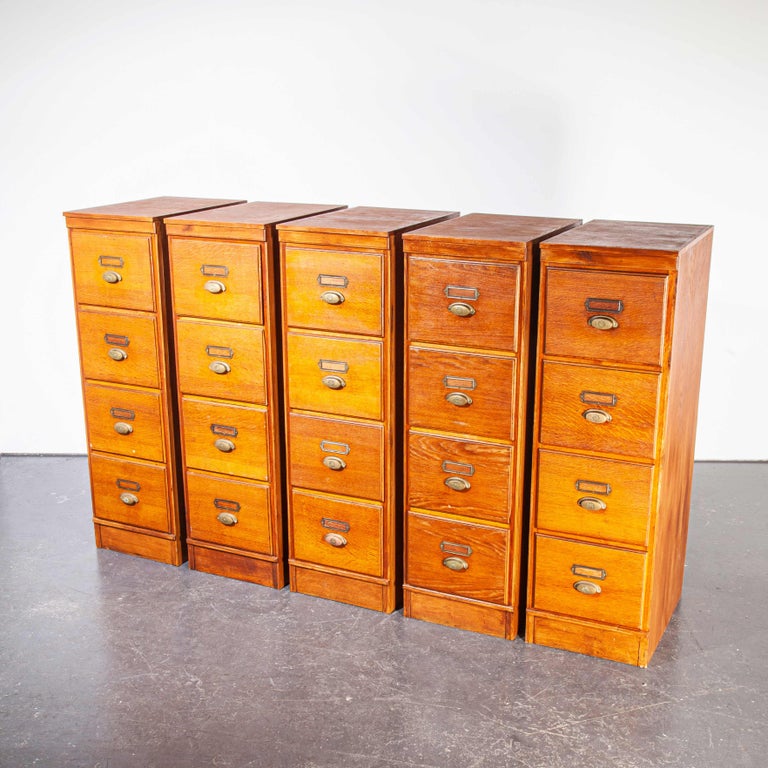1930's Tall Oak Four Drawer Filing Chest Of Drawers Five