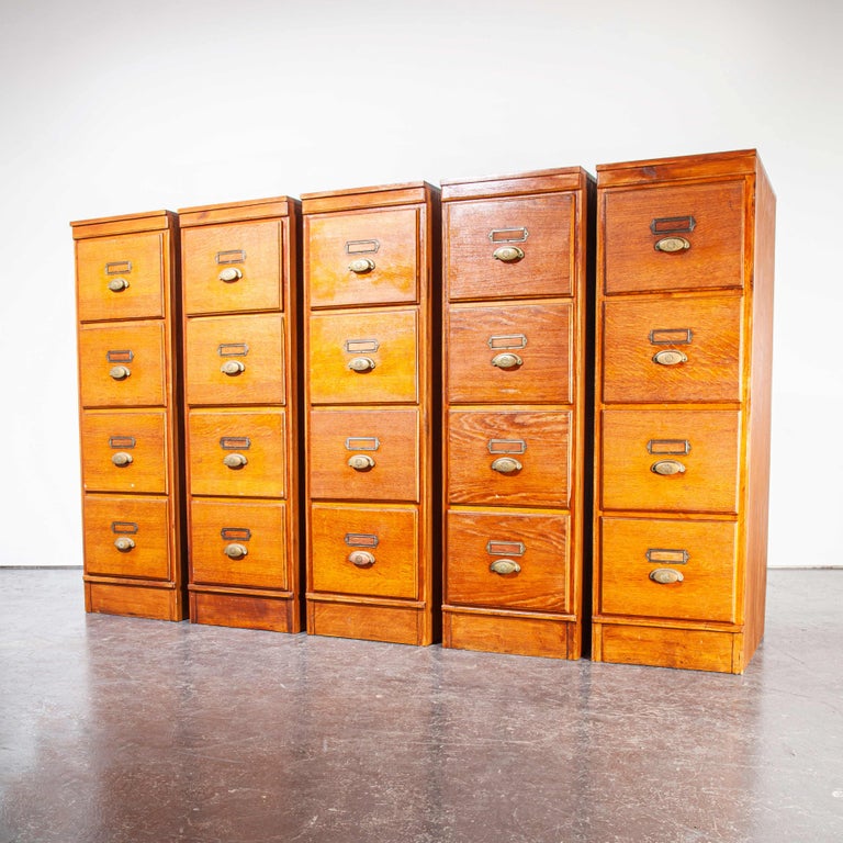 1930's Tall Oak Four Drawer Filing Chest Of Drawers Five