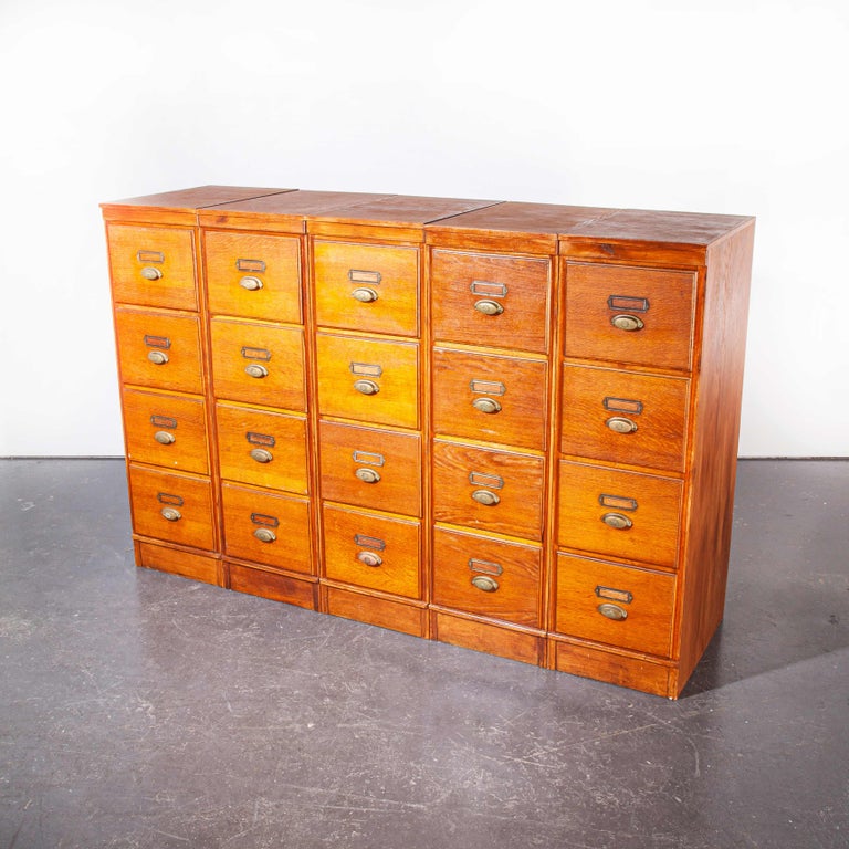 1930's Tall Oak Four Drawer Filing Chest Of Drawers Five