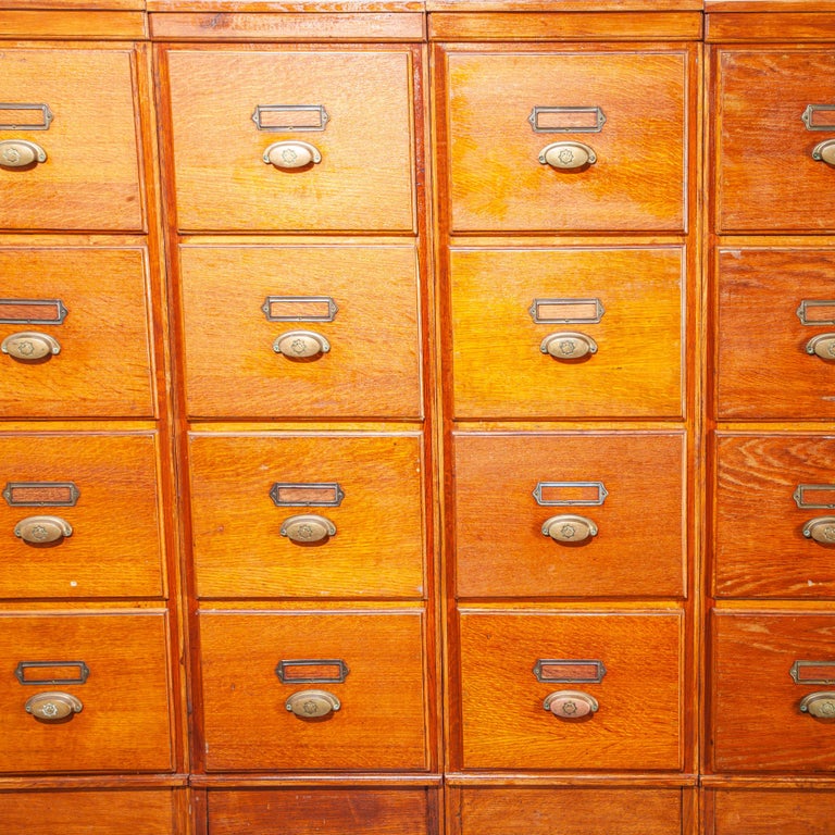 1930's Tall Oak Four Drawer Filing Chest Of Drawers Five