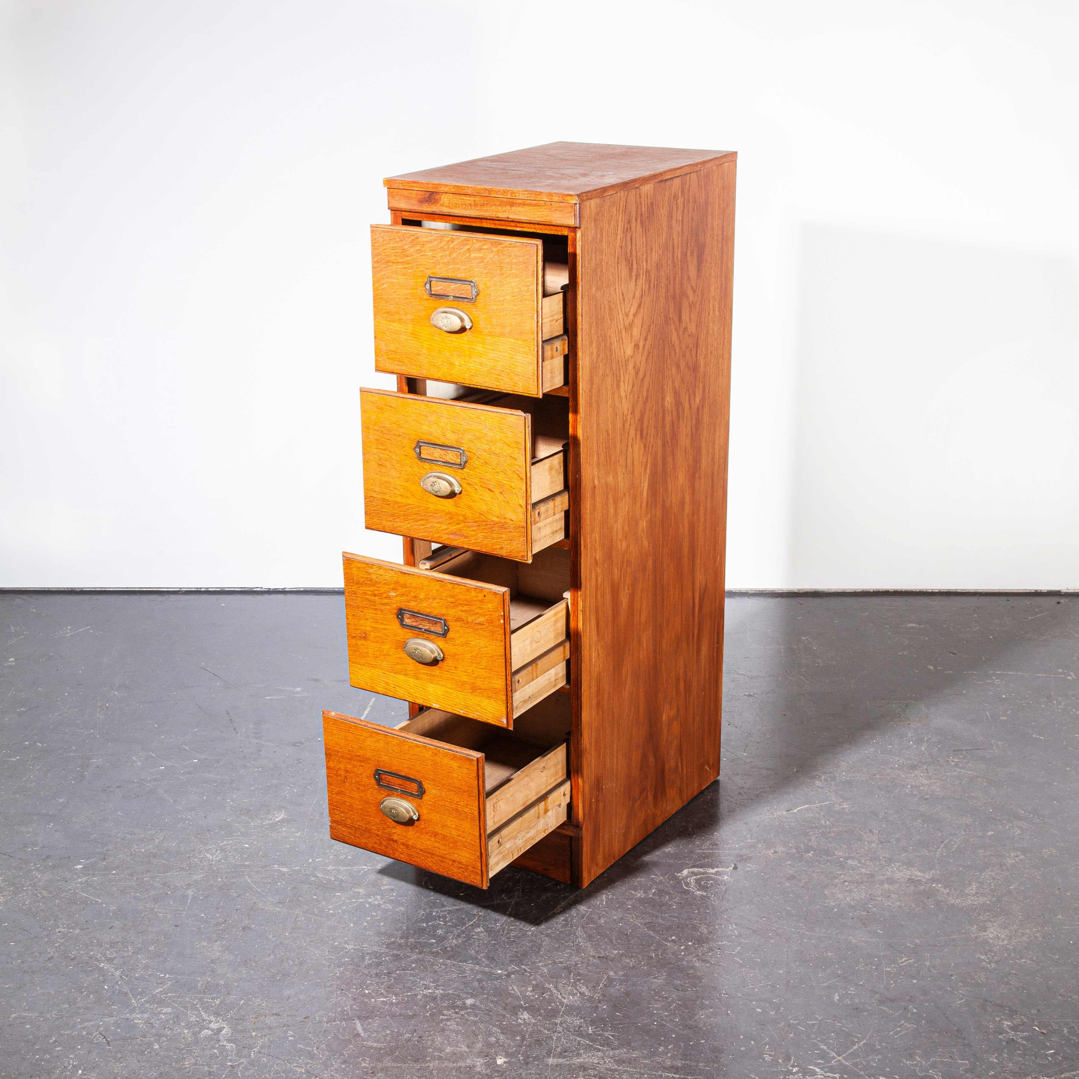 Mid-20th Century 1930s Tall Oak Four-Drawer Filing Cabinet, Chest of Drawers, Single Unit