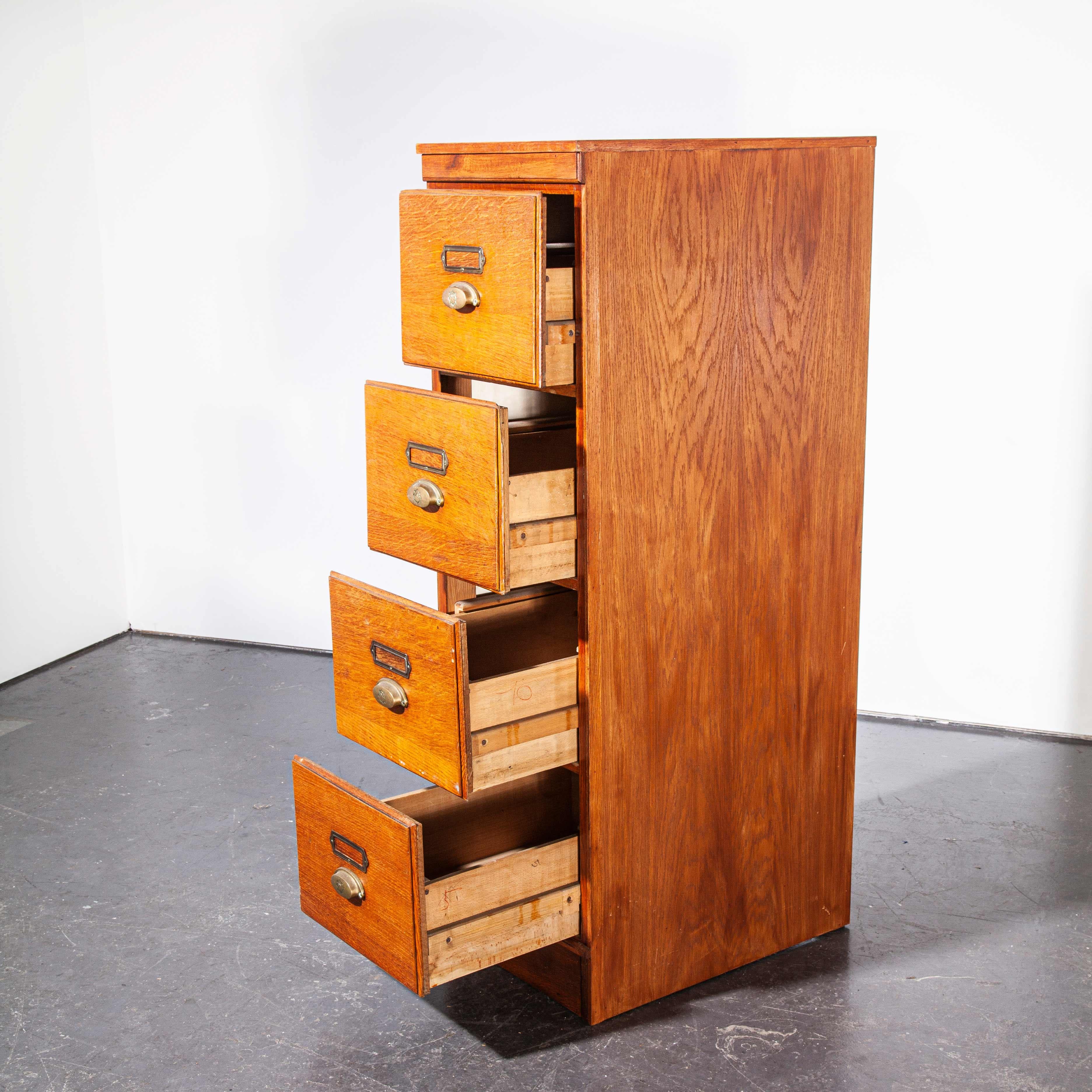 1930s Tall Oak Four-Drawer Filing Cabinet, Chest of Drawers, Single Unit 1