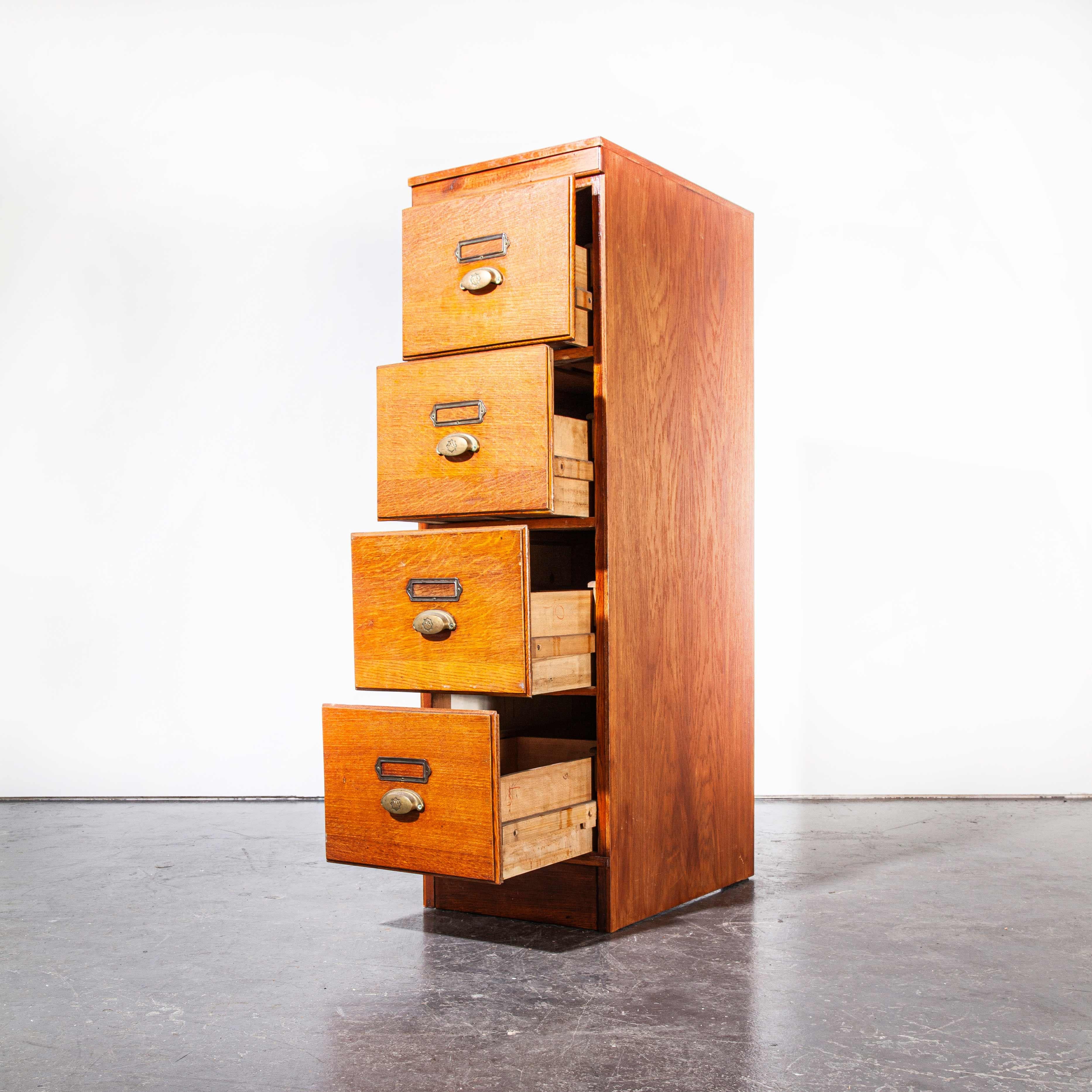1930s Tall Oak Four-Drawer Filing Cabinet, Chest of Drawers, Single Unit 2