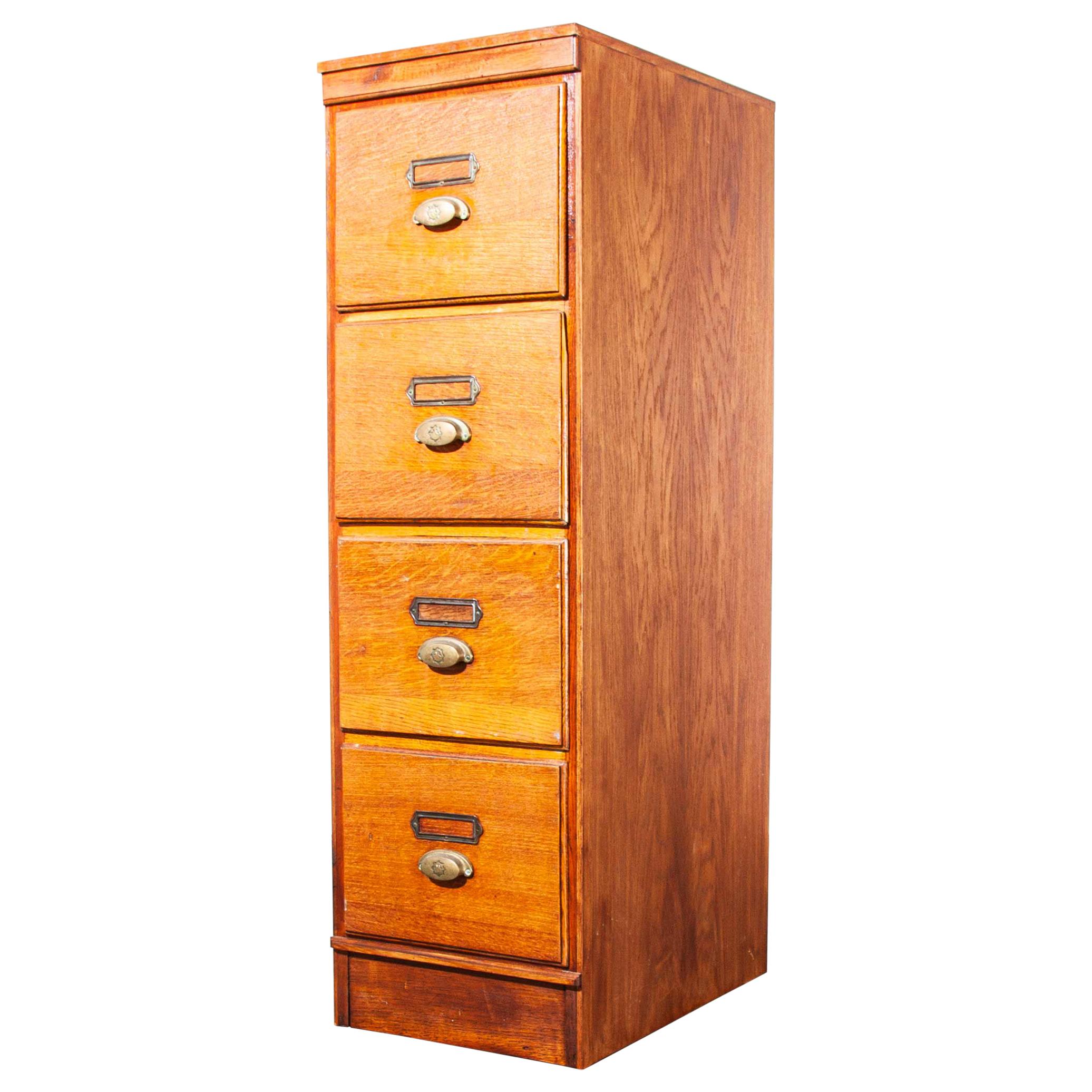 1930s Tall Oak Four-Drawer Filing Cabinet, Chest of Drawers, Single Unit