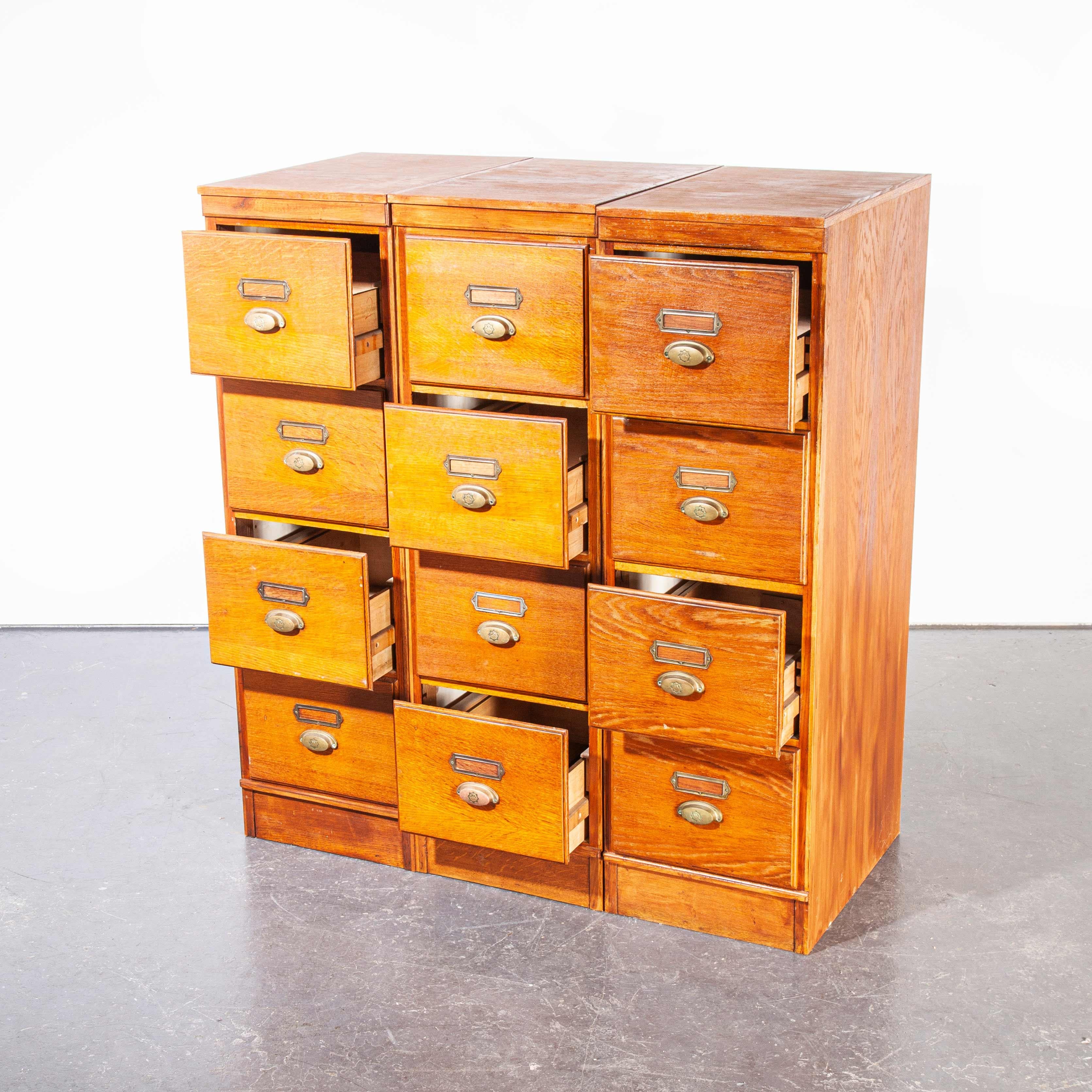 1930's Tall Oak Four Drawer Filing Cabinet - Chest Of Drawers - Three Units 3