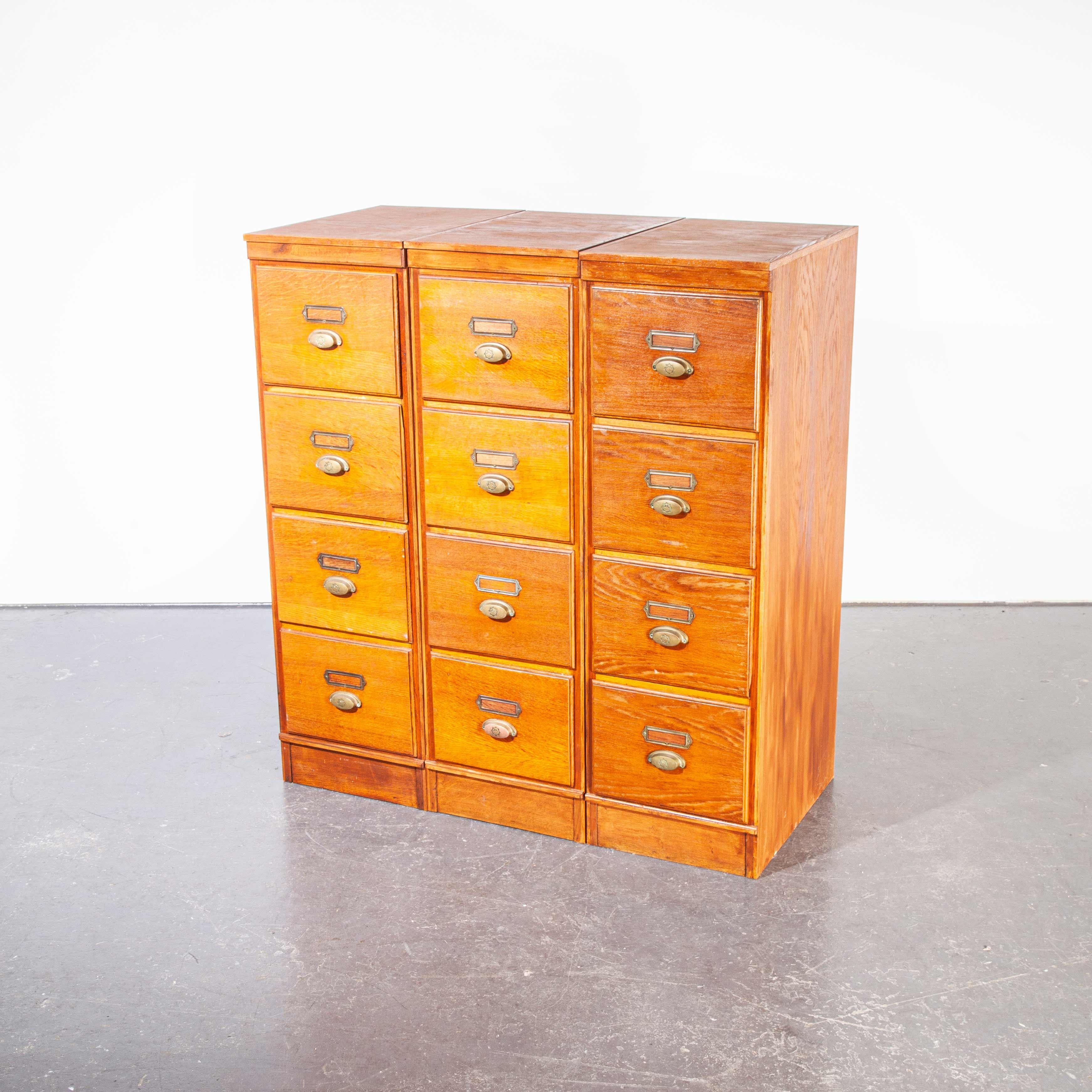 1930's Tall Oak Four Drawer Filing Chest Of Drawers Three