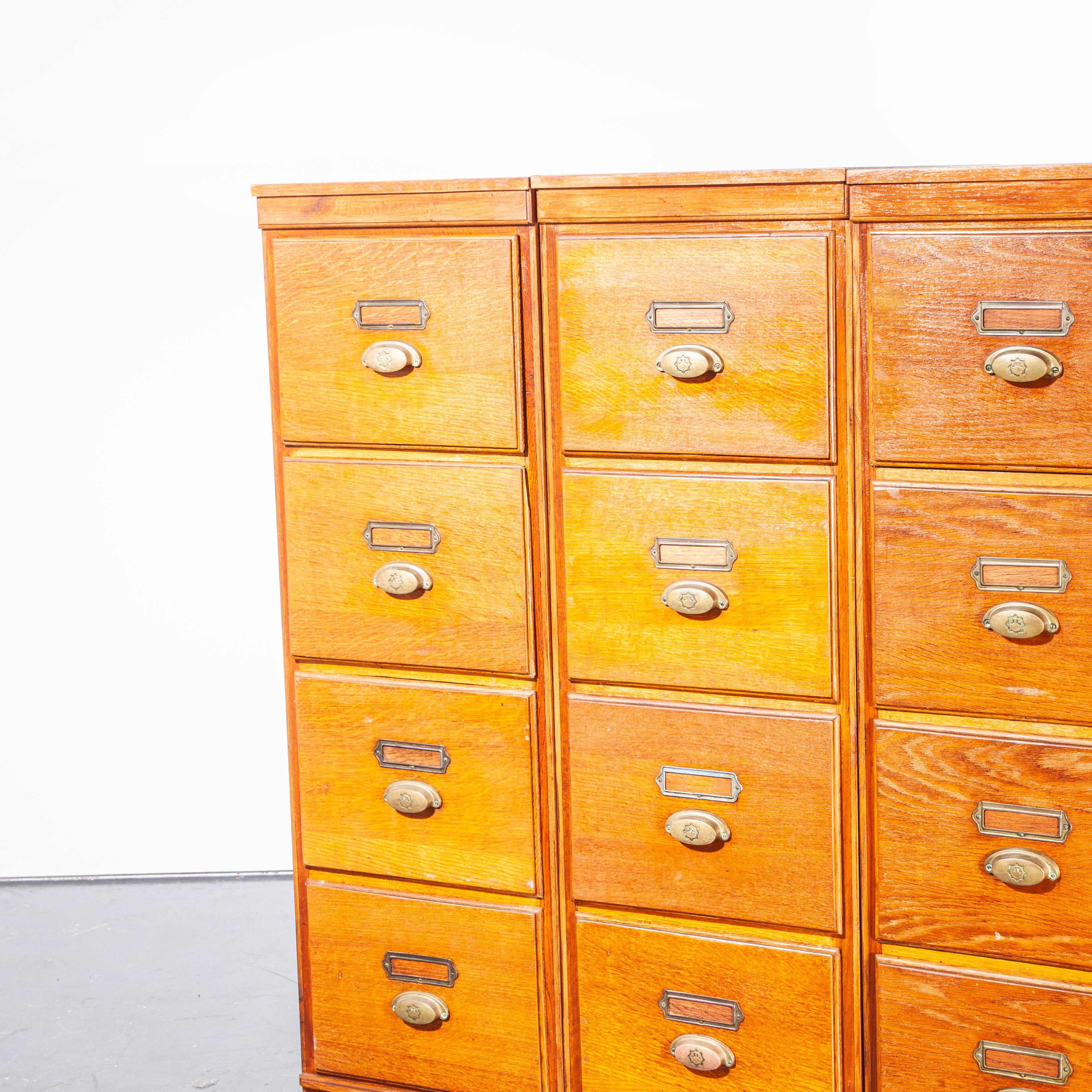 1930's Tall Oak Four Drawer Filing Cabinet - Chest Of Drawers - Three Units In Good Condition In Hook, Hampshire