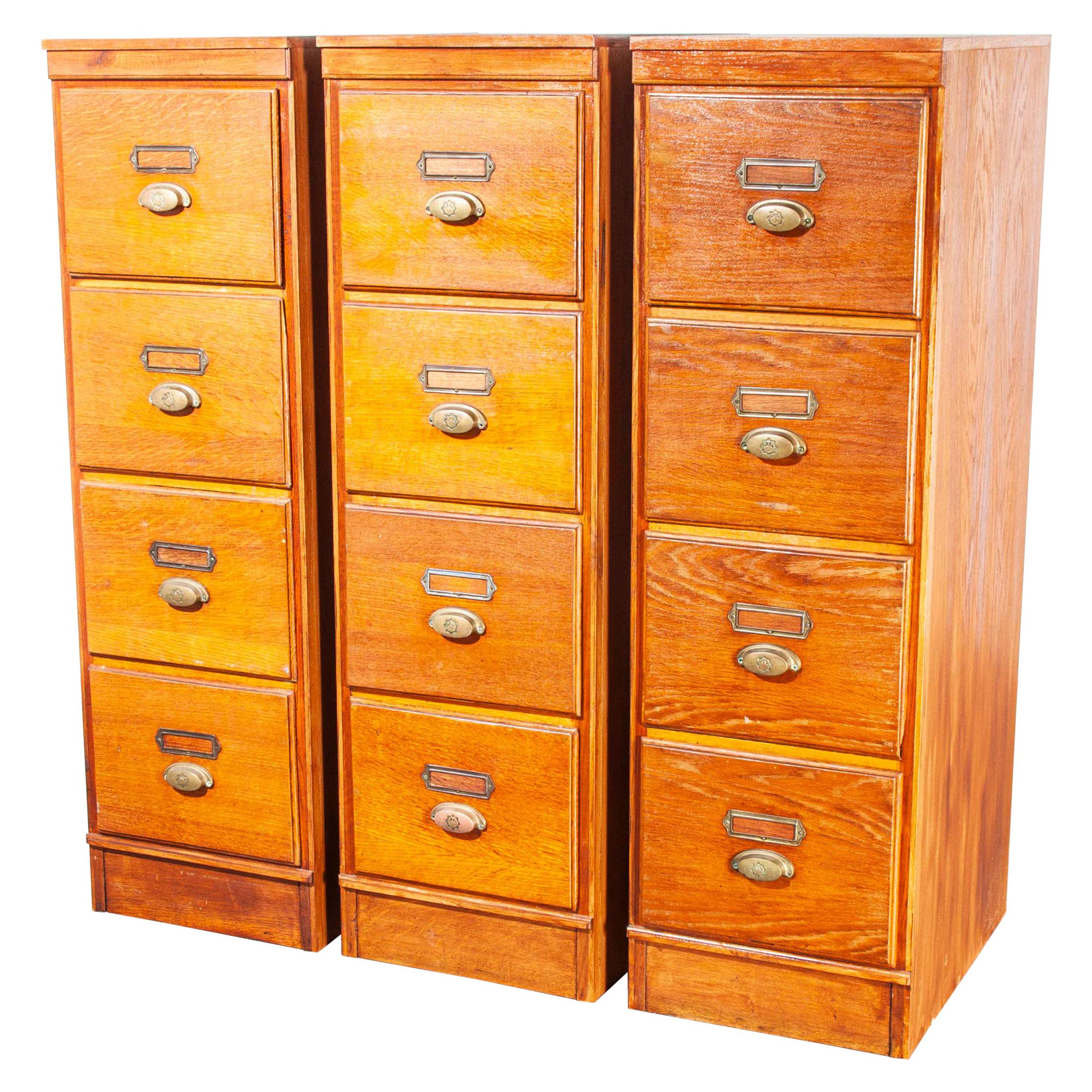 1930's Tall Oak Four Drawer Filing Cabinet - Chest Of Drawers - Three Units