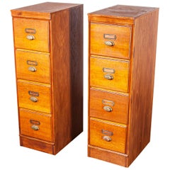 1930's Tall Oak Four Drawer Filing Cabinet - Chest Of Drawers - Two Units
