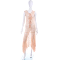 1930s Tan Peach Stretch Lace Dress With Bows and Matching Jacket