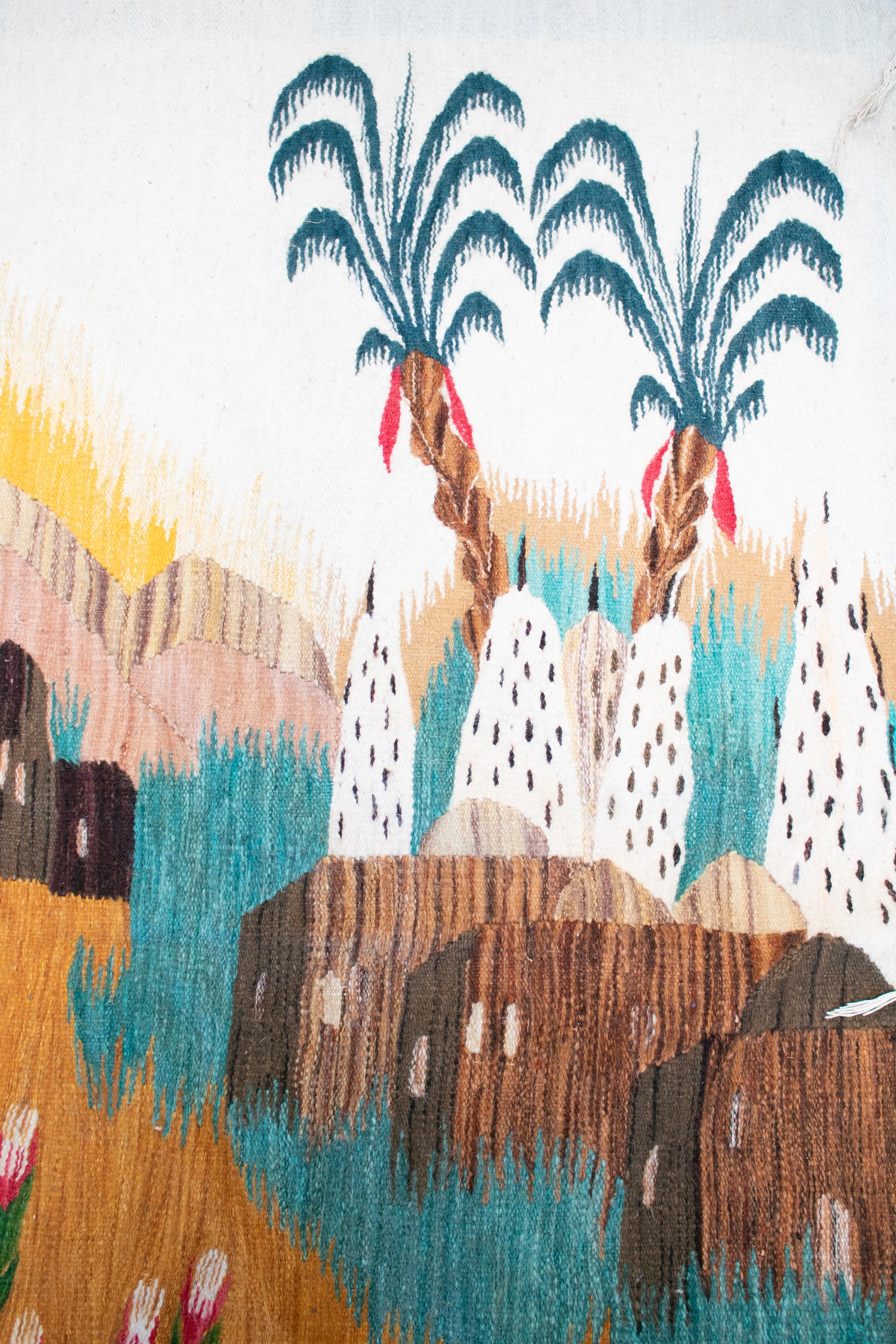 1930s Tapestry with Nile Animal and Palm Tree Scenery 4