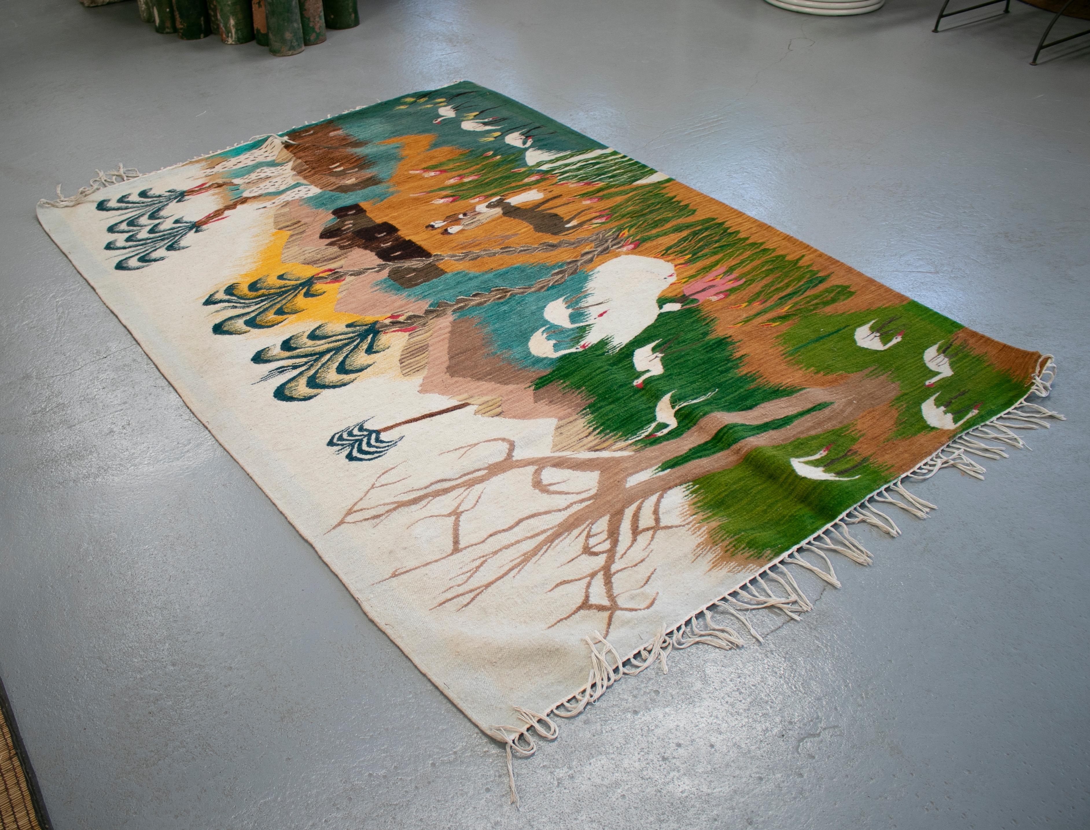 1930s Tapestry with Nile Animal and Palm Tree Scenery In Good Condition In Marbella, ES