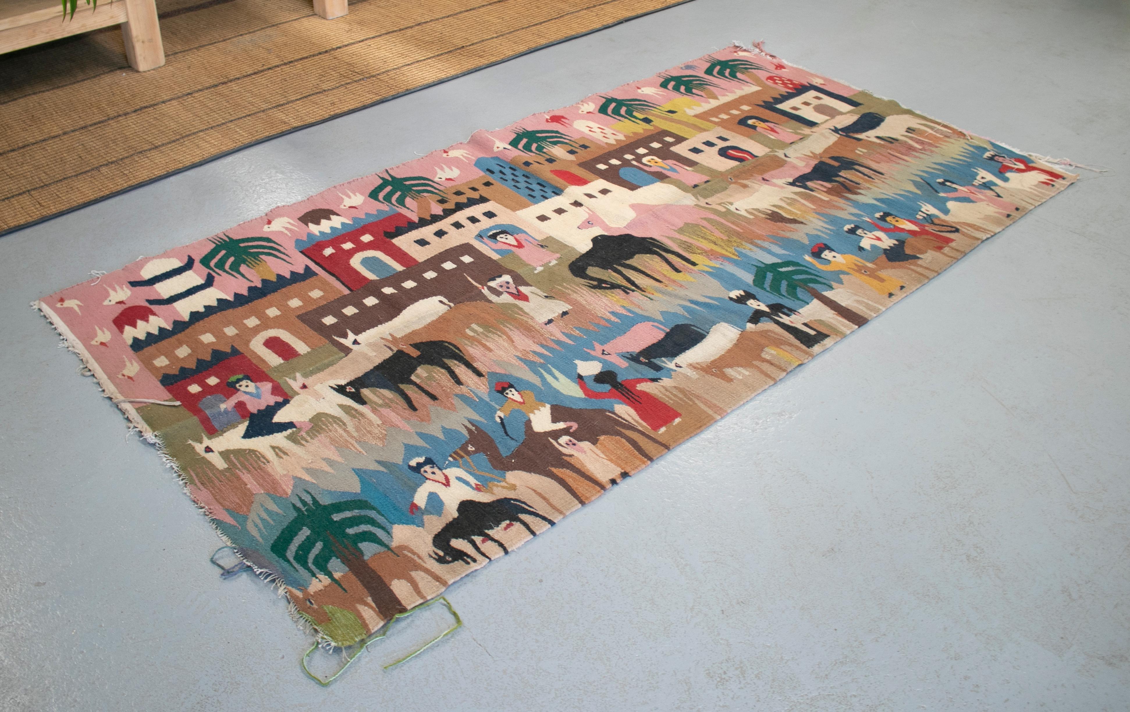 Spanish 1930s Tapestry with Town Scenery For Sale