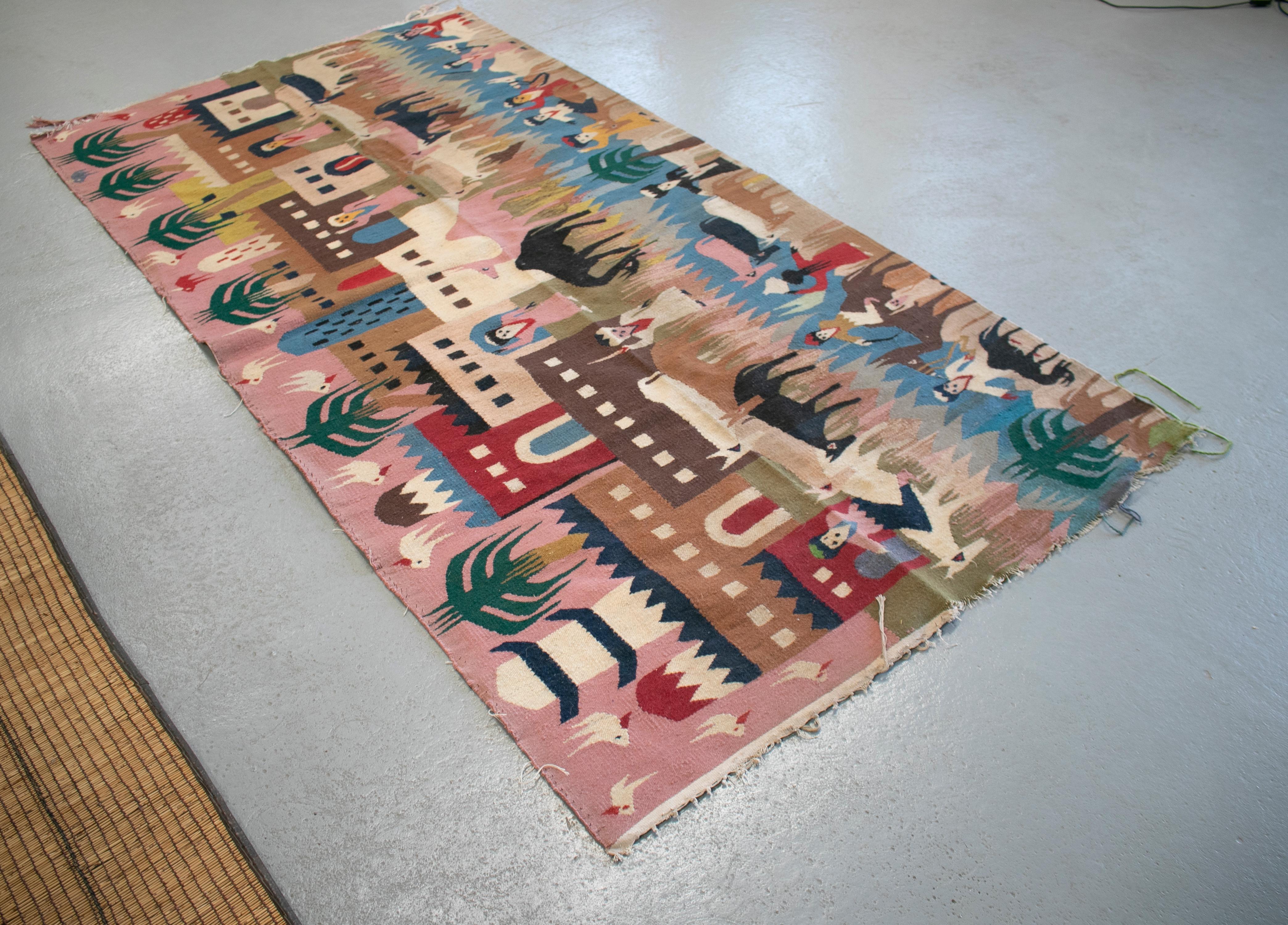 20th Century 1930s Tapestry with Town Scenery For Sale