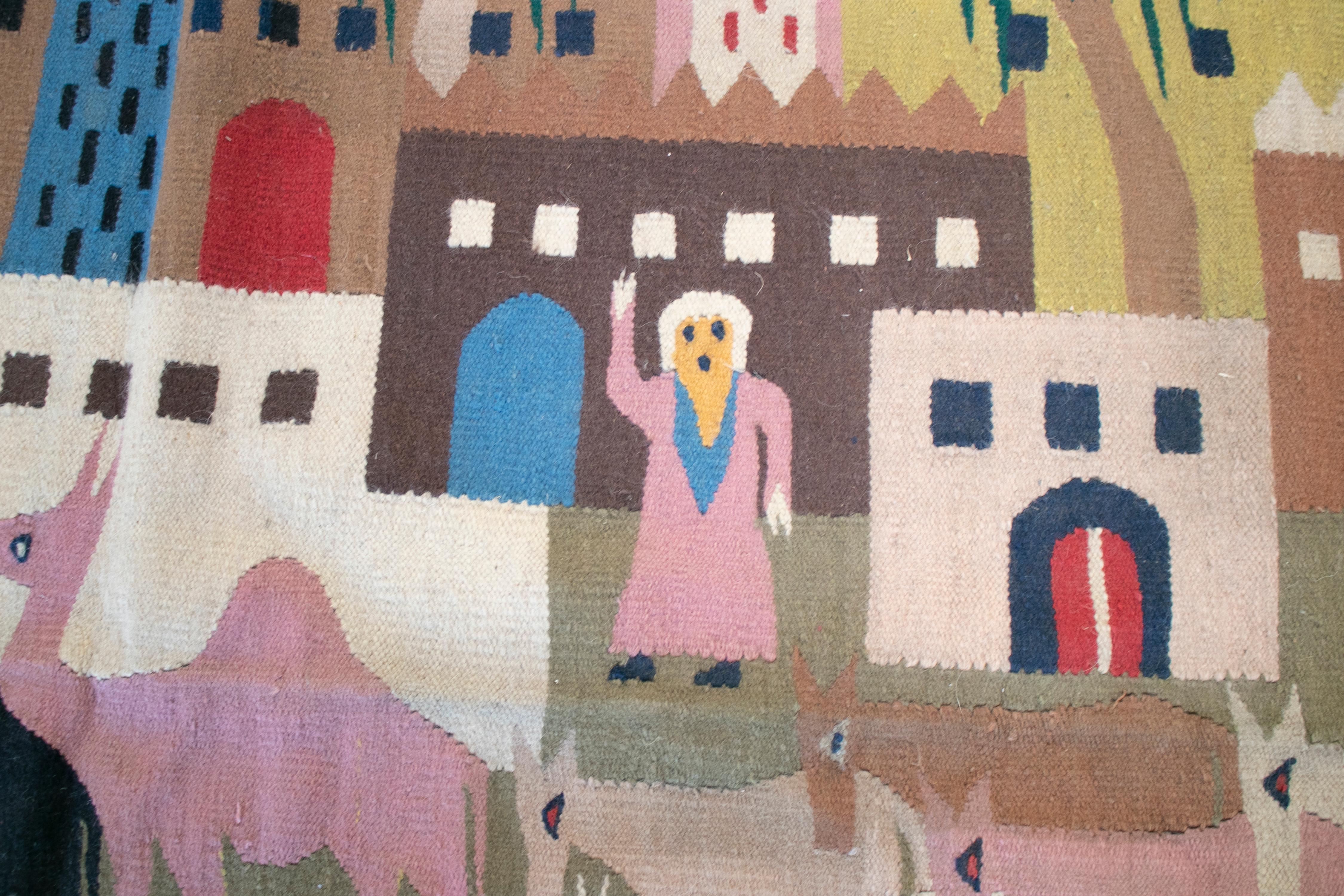 1930s Tapestry with Town Scenery For Sale 1
