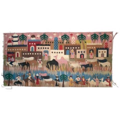 Vintage 1930s Tapestry with Town Scenery