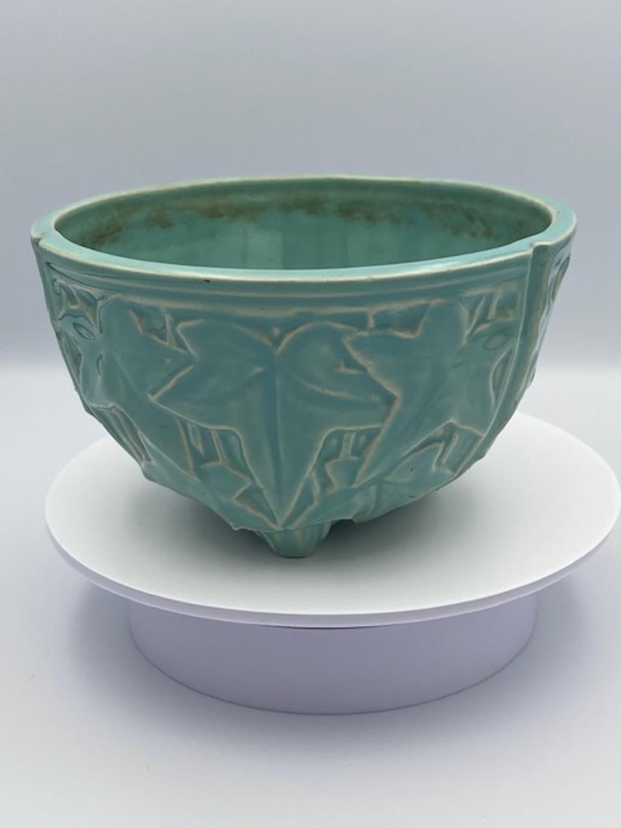 Art déco Jardinière suspendue à lierre en poterie McCoy, 1930, sarcelle en vente