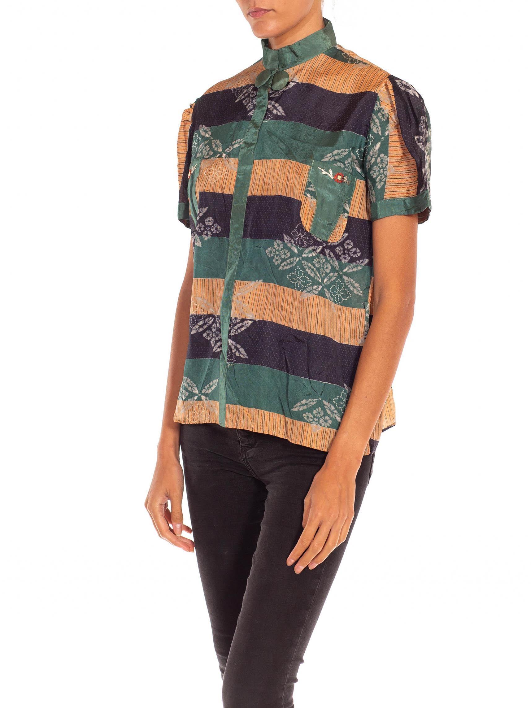 Black 1930S Teal Silk Deadstock Beach Pajama