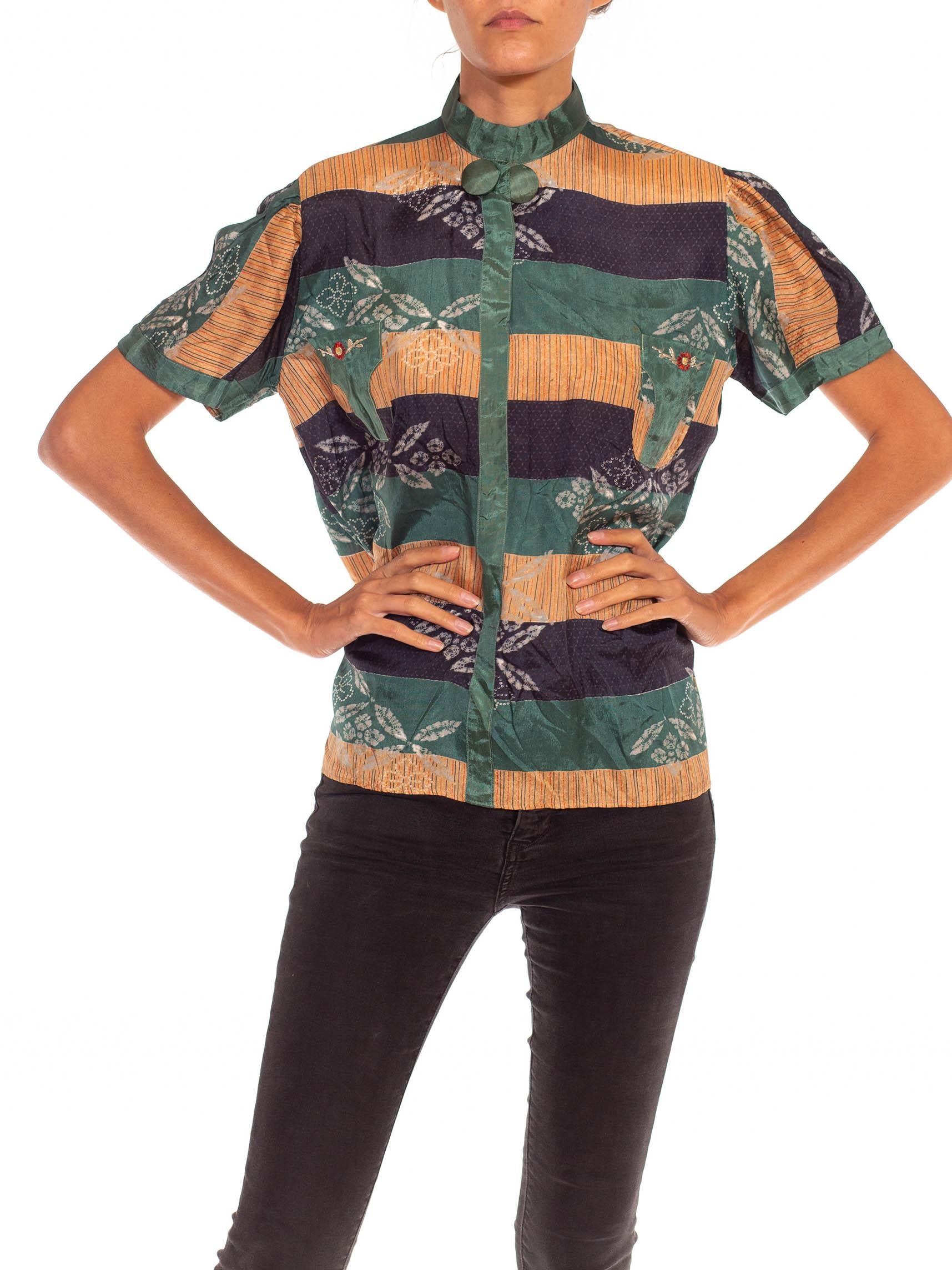 Women's or Men's 1930S Teal Silk Deadstock Beach Pajama