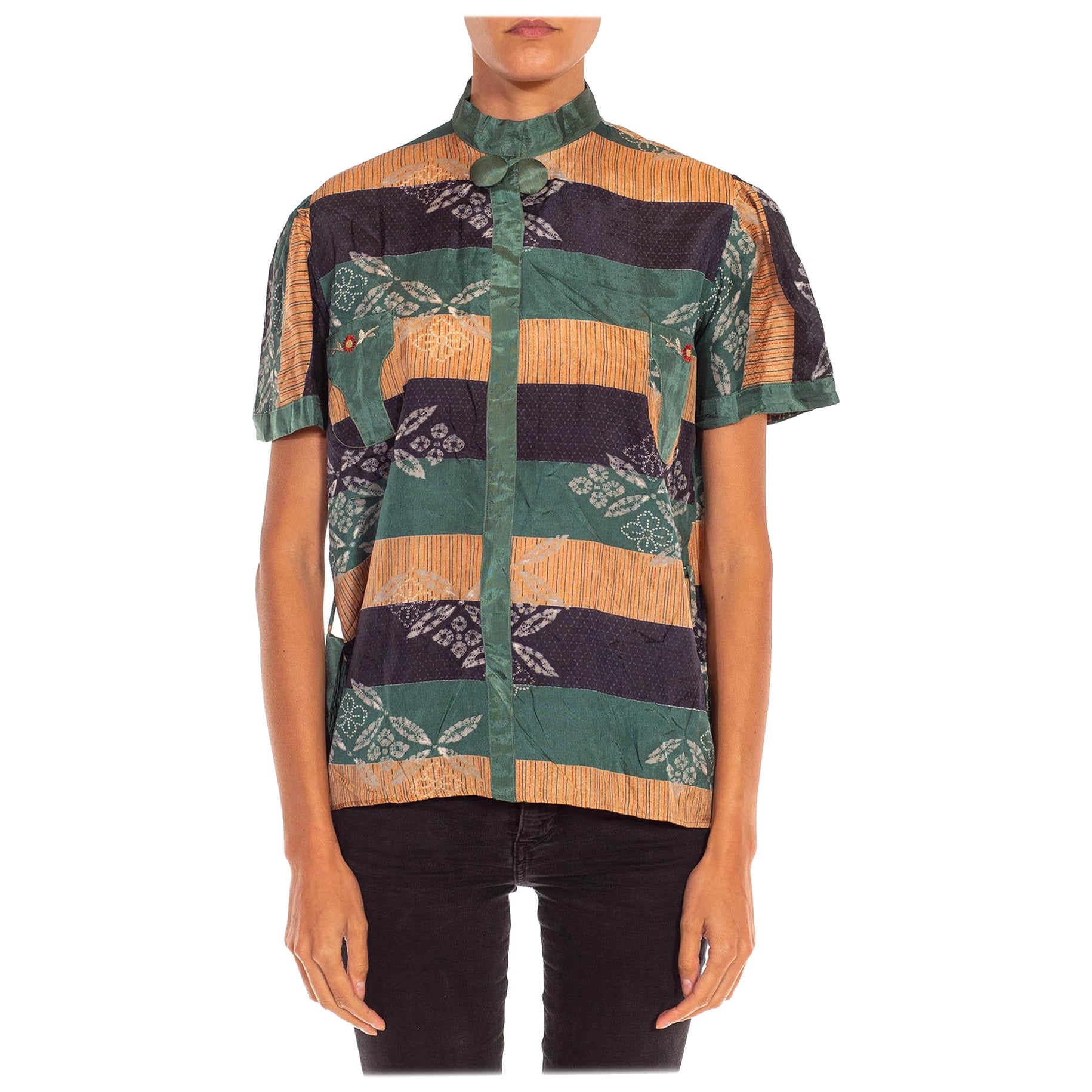 1930S Teal Silk Deadstock Beach Pajama