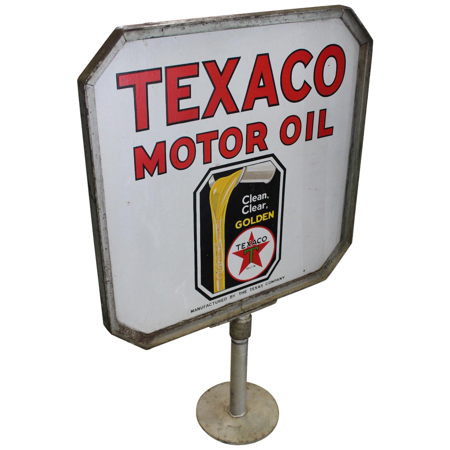 1930s Texaco Motor Oil Double-Sided Porcelain Curb Sign For Sale