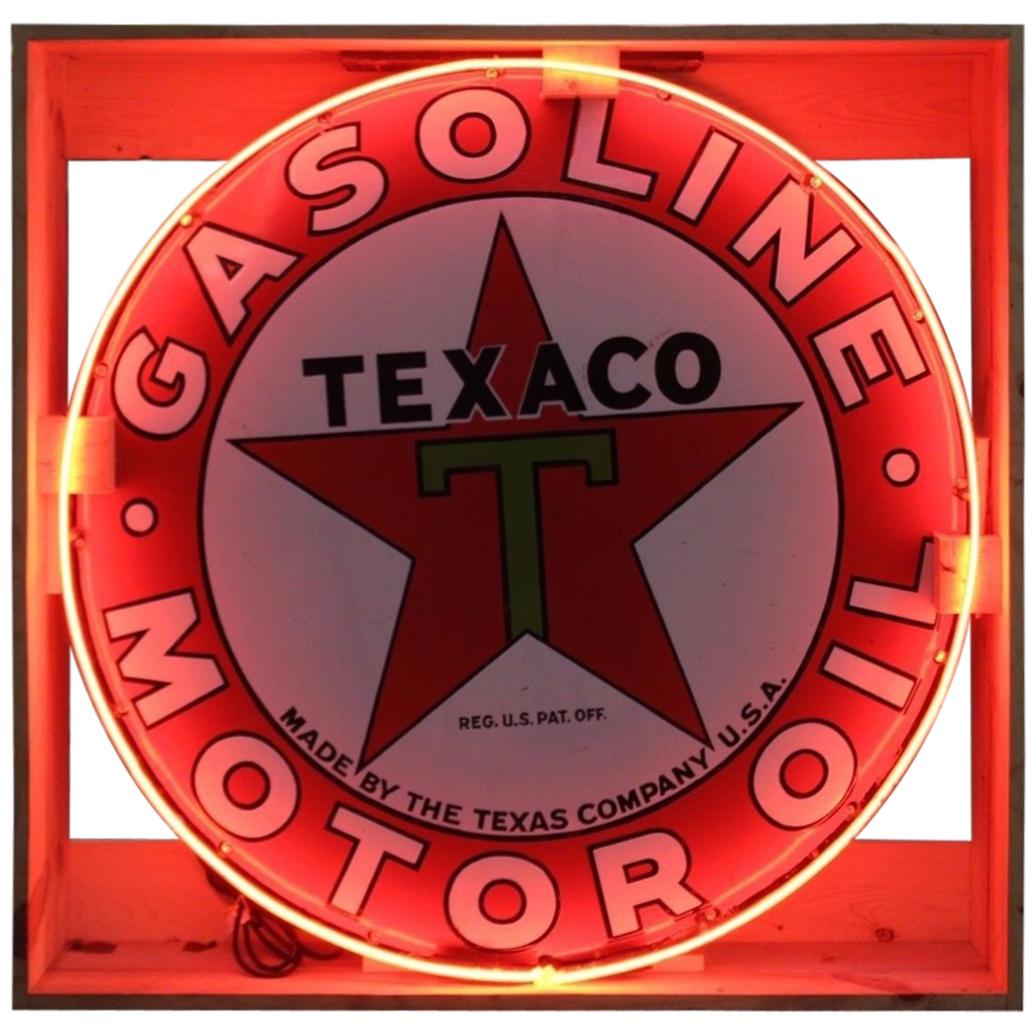 1930s Texaco Motor Oil Single Sided Porcelain Neon Sign For Sale