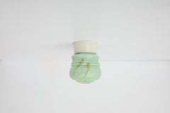 1930s Thabur Art Deco Flush Mount Mint Green and Brown Marbled Glass Sconce