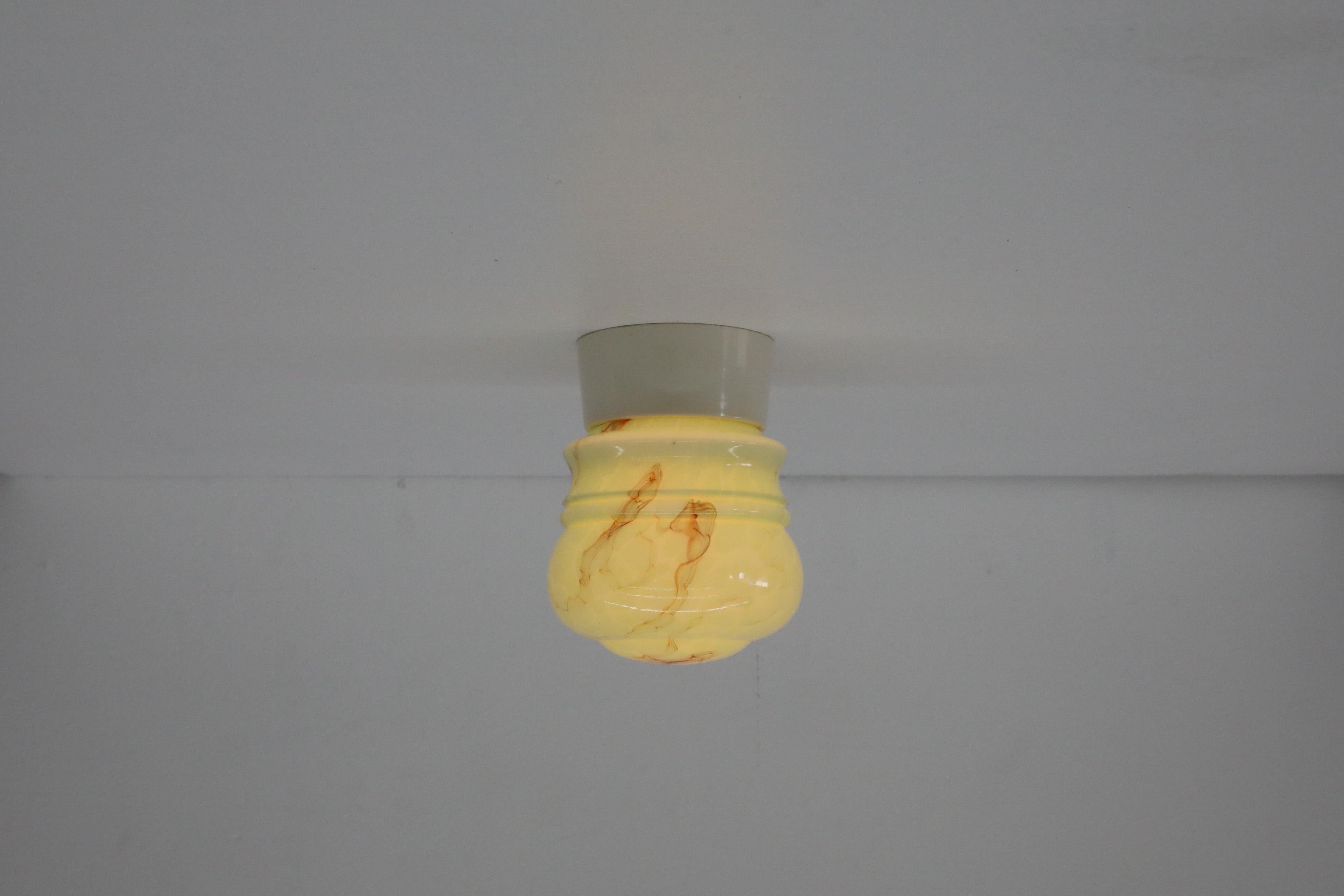 Dutch 1930s Thabur Art Deco Flush Mount Mint Green and Brown Marbled Glass Sconce