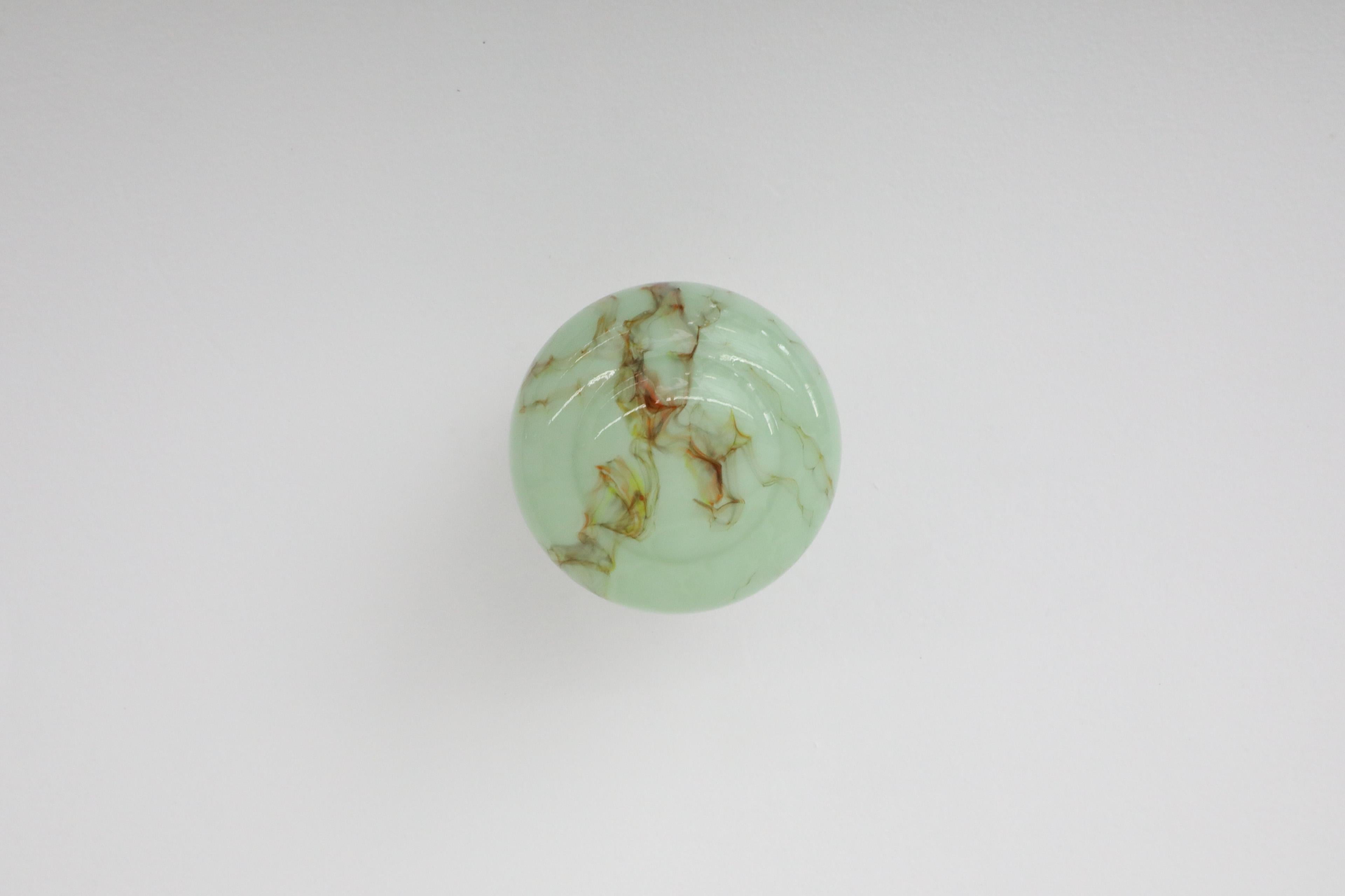 1930s Thabur Art Deco Flush Mount Mint Green and Brown Marbled Glass Sconce 1