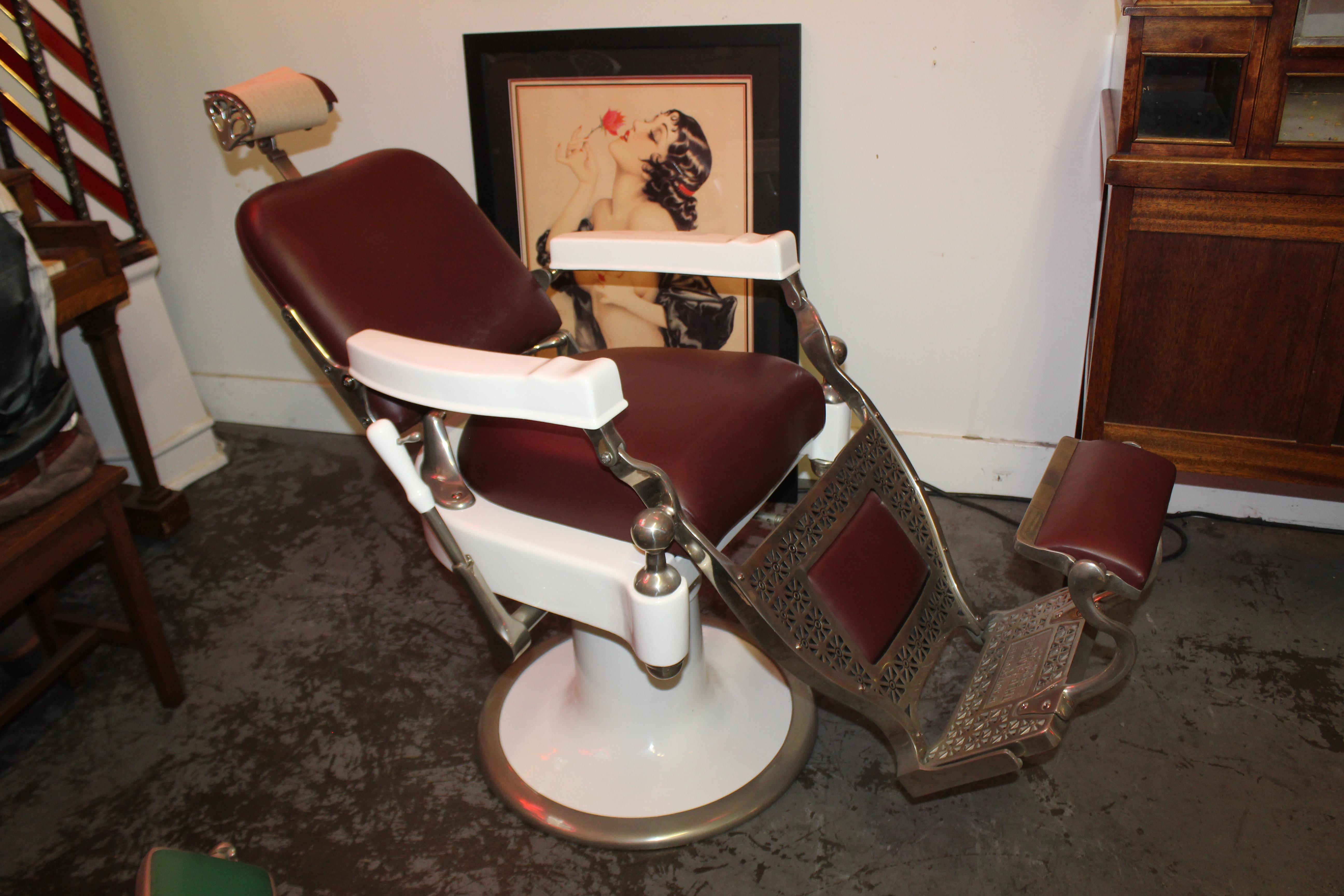 Metal 1930s Theo A. Kochs Antique Barber Chair For Sale