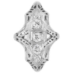 1930s Three Center Diamonds and Filigriee Ring