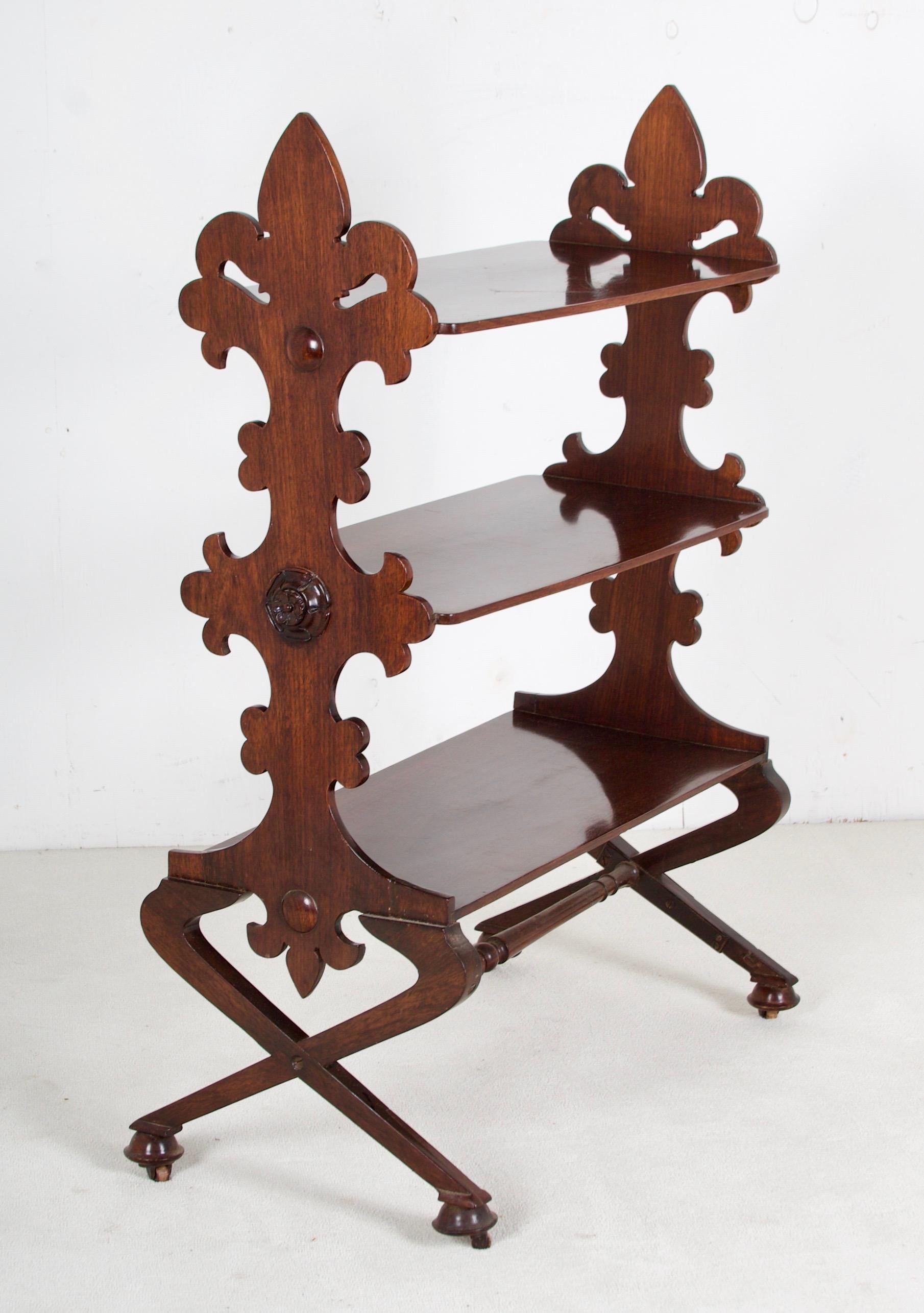 French Fleur de Lys Etagere in 1930's in Mahogany, ca. 1930 For Sale