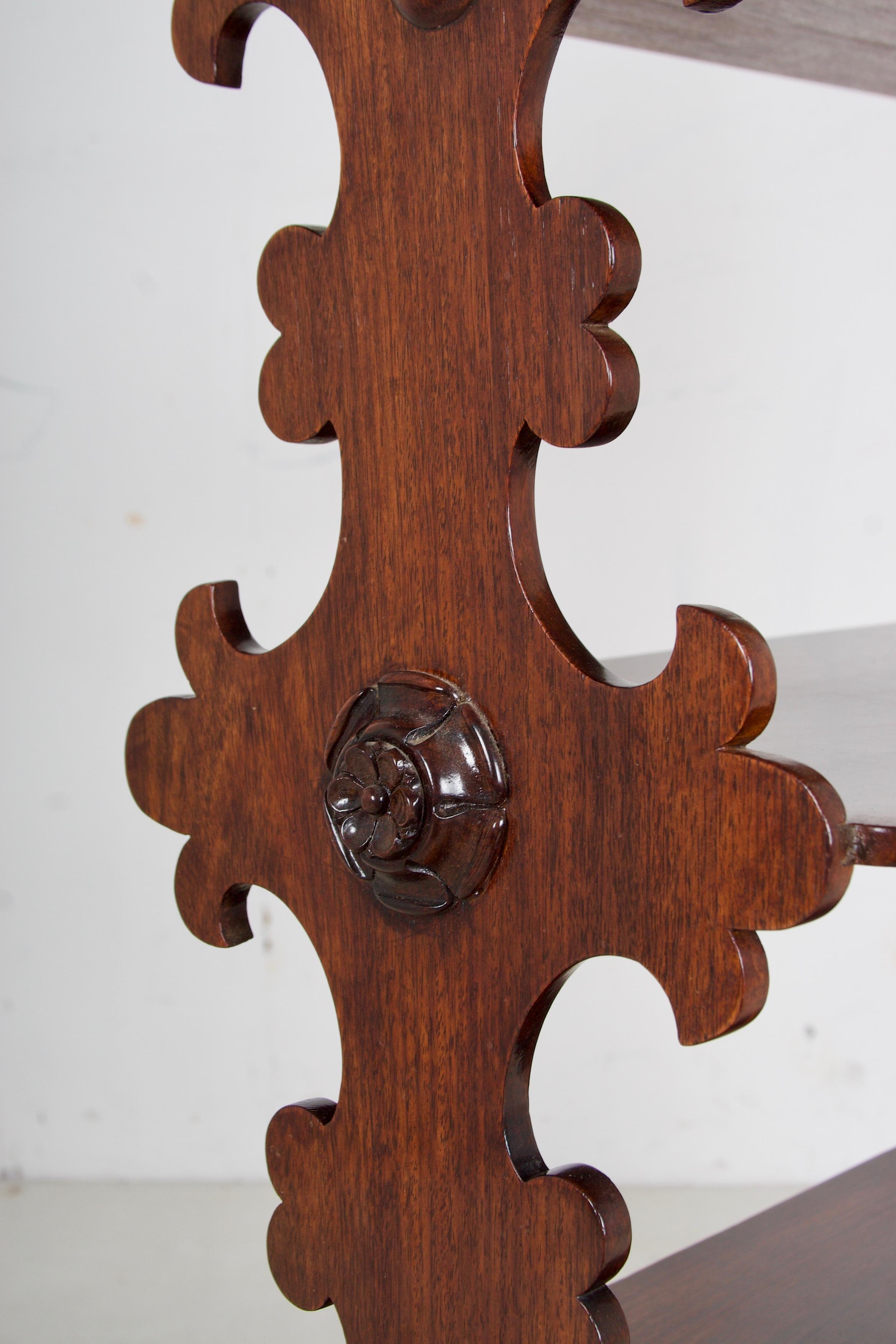 Hand-Crafted Fleur de Lys Etagere in 1930's in Mahogany, ca. 1930 For Sale