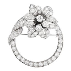 1930's Tiffany &. Co Diamond Platinum Round Flower Brooch Pin Pendant