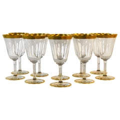1930s Tiffin Glass Gold Rim Rose Tall Stems, Set of 10