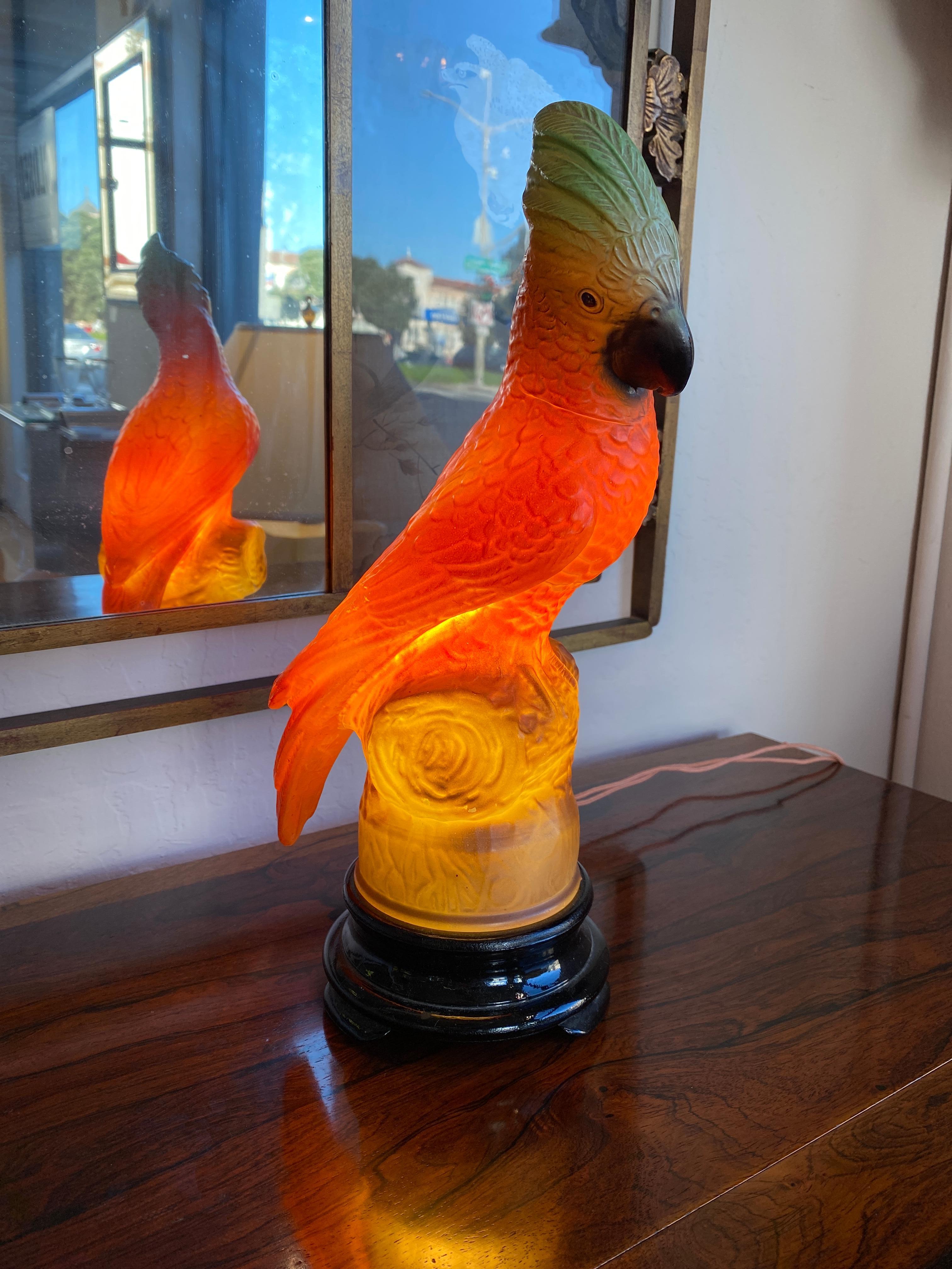 1930s Tiffin Glass Parrot Lamp 5