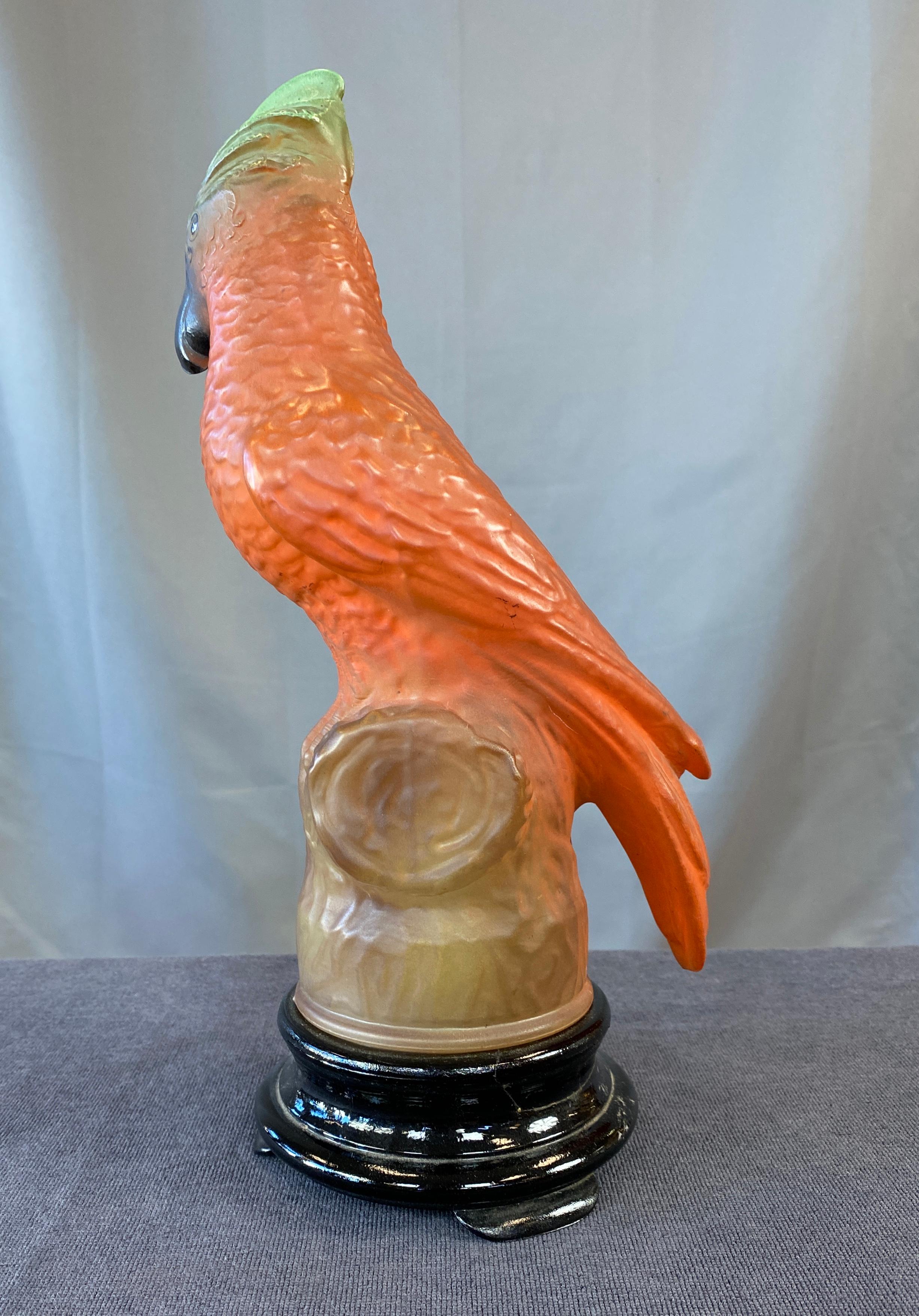 1930s Tiffin Glass Parrot Lamp In Good Condition In San Francisco, CA