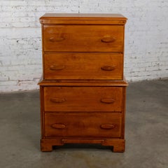 1930s to 1950s Transitional Solid Maple Chest of Drawers with Hand Carved Pulls