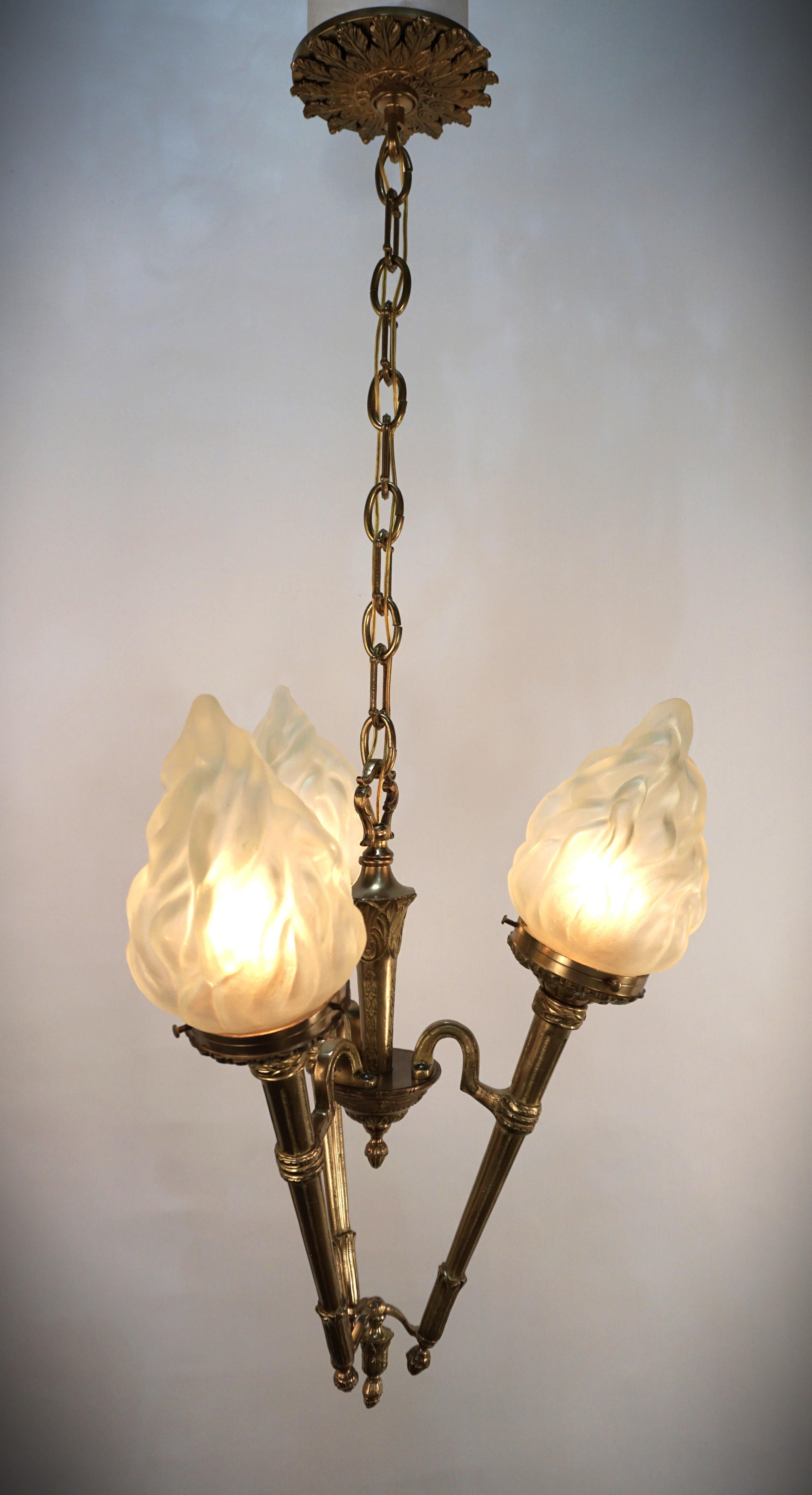 1930's Torch Flame Bronze Chandelier 6