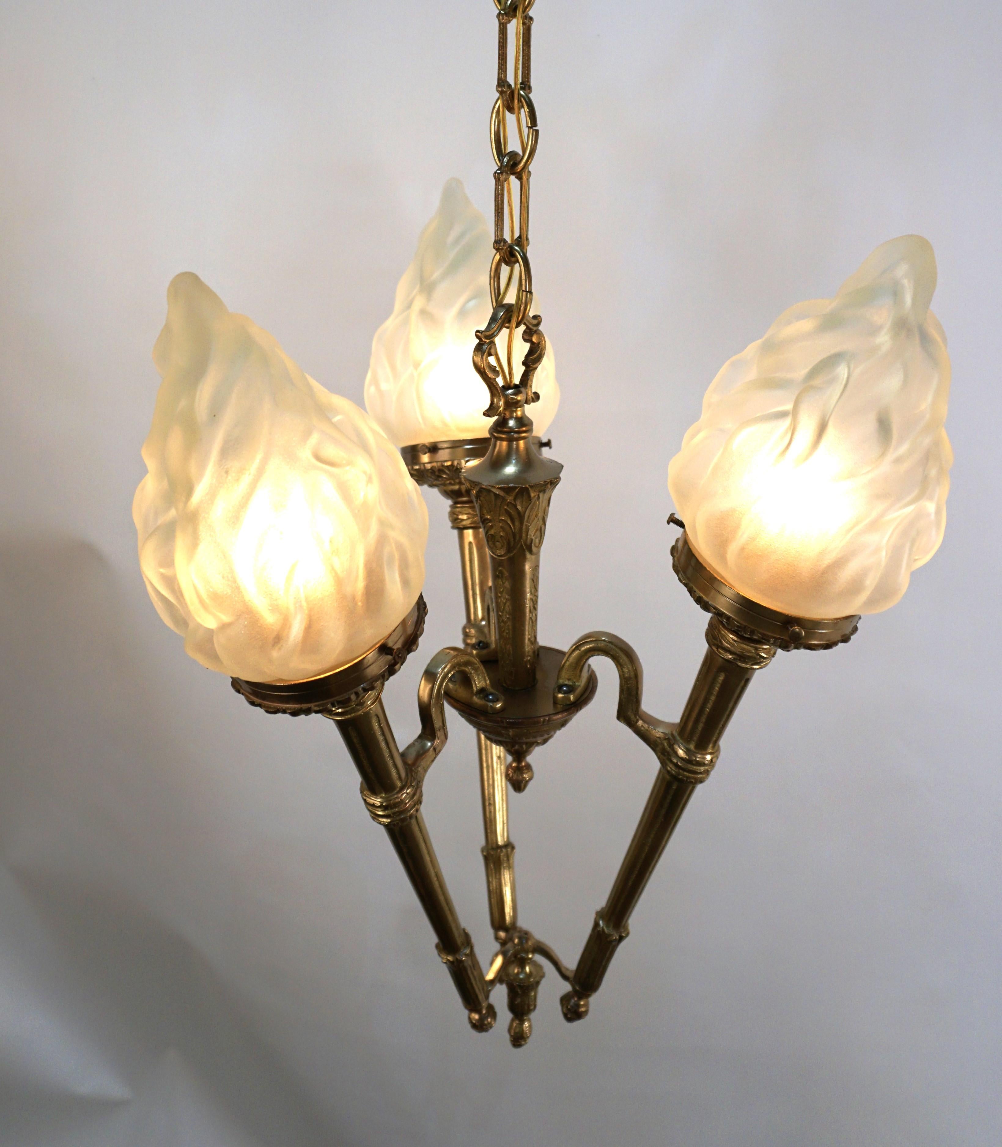 1930's Torch Flame Bronze Chandelier 7