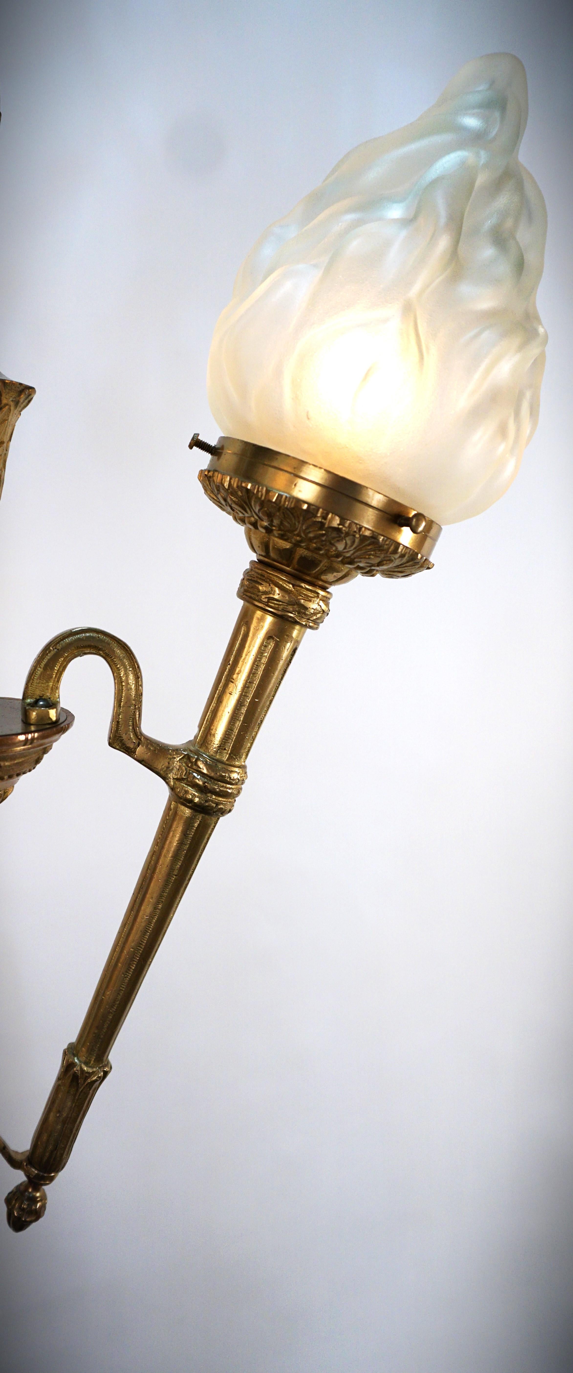 Mid-20th Century 1930's Torch Flame Bronze Chandelier