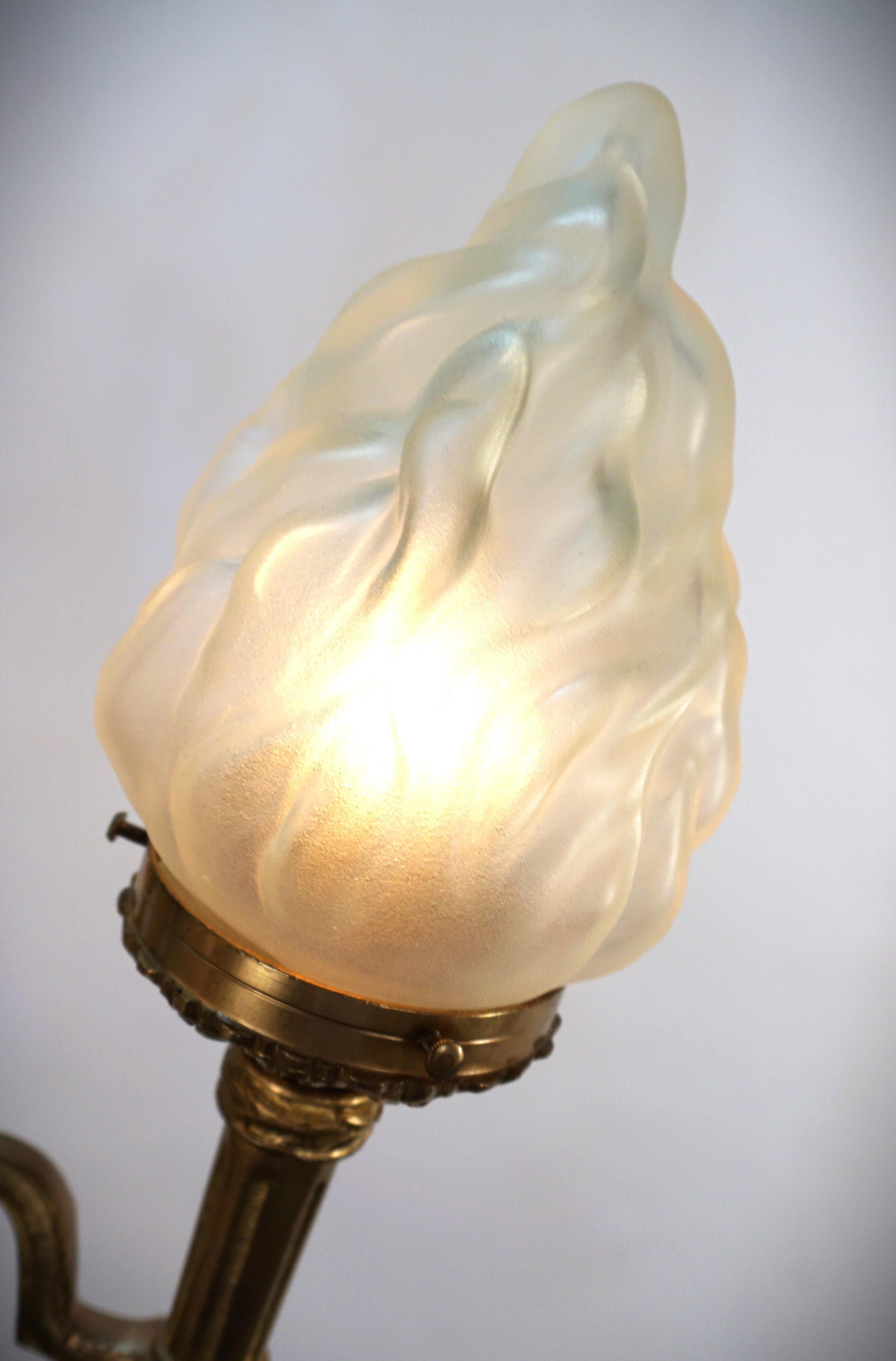 1930's Torch Flame Bronze Chandelier 2