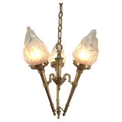 1930's Torch Flame Bronze Chandelier