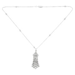 1930s Tower with Diamonds Pendant and Necklace