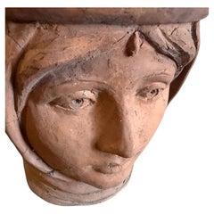 1930s Traditional Hand-Crafted Terracotta Sicilian Head of Moro Vase