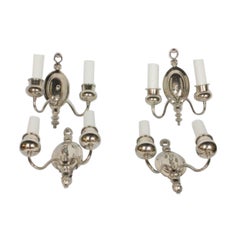 Used 1930’s Traditional Polished Nickel Sconces, a Set of Four